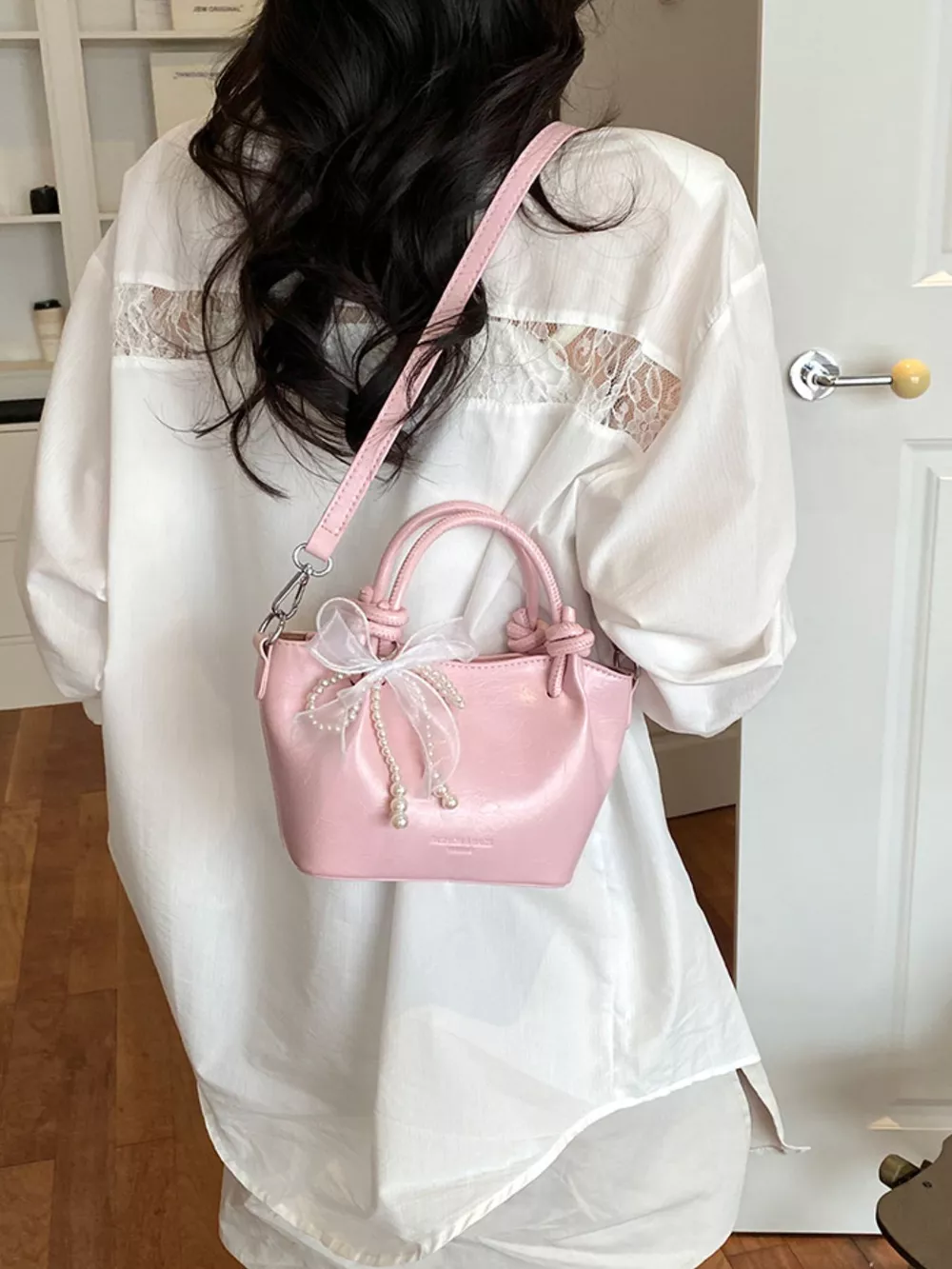 Bowknot Pearl Decor Crossbody Bag, image 5