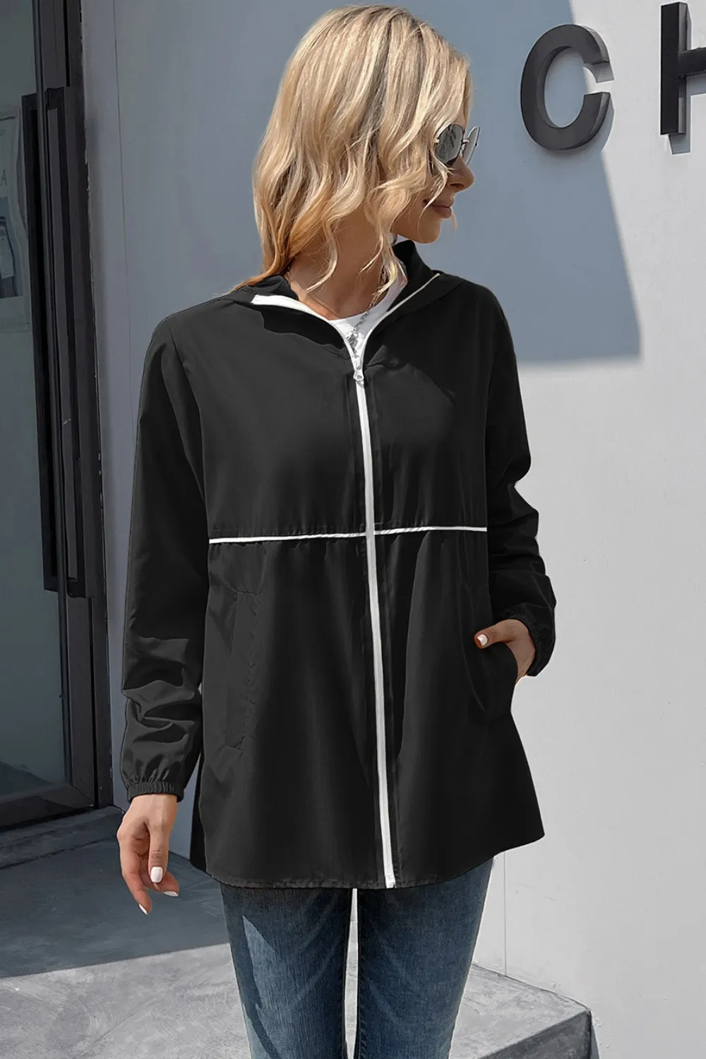 Zip Up Long Sleeve Hooded Watertight Jacket, image 9