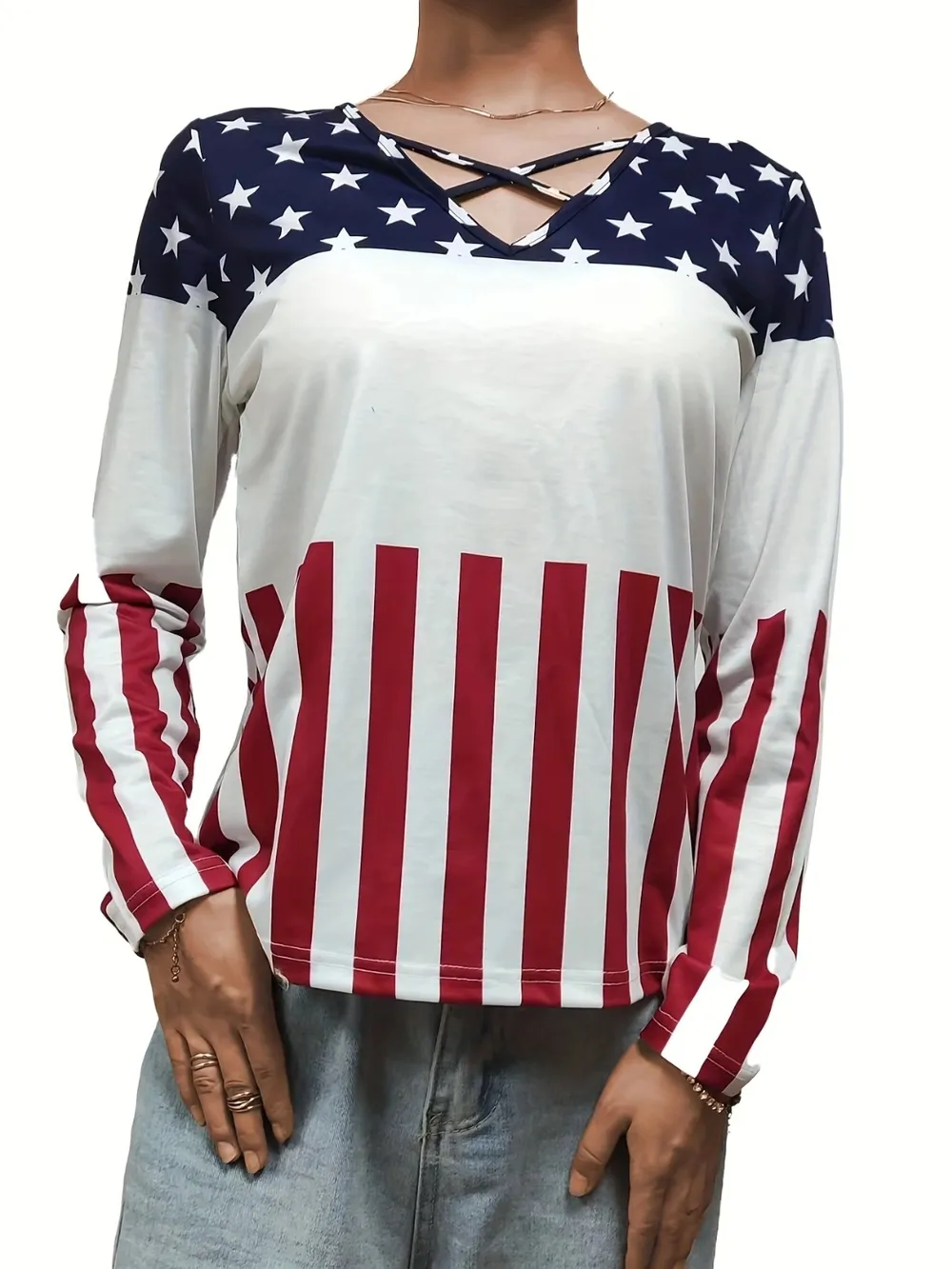 Crisscross Color Block Long Sleeve T-Shirt, image 6