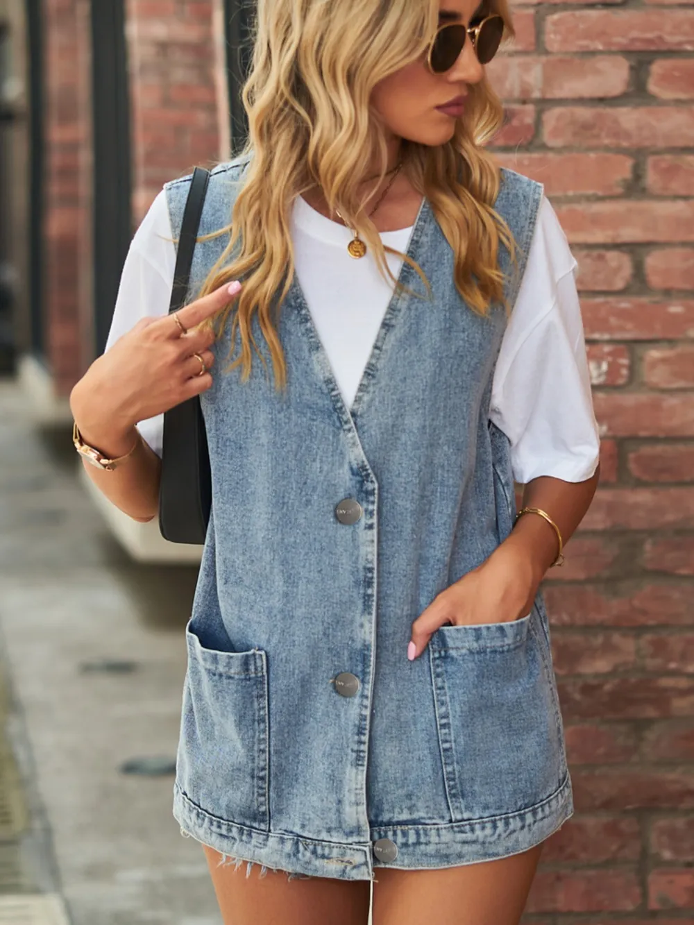 Full Size V-Neck Button Up Denim Vest, image 11