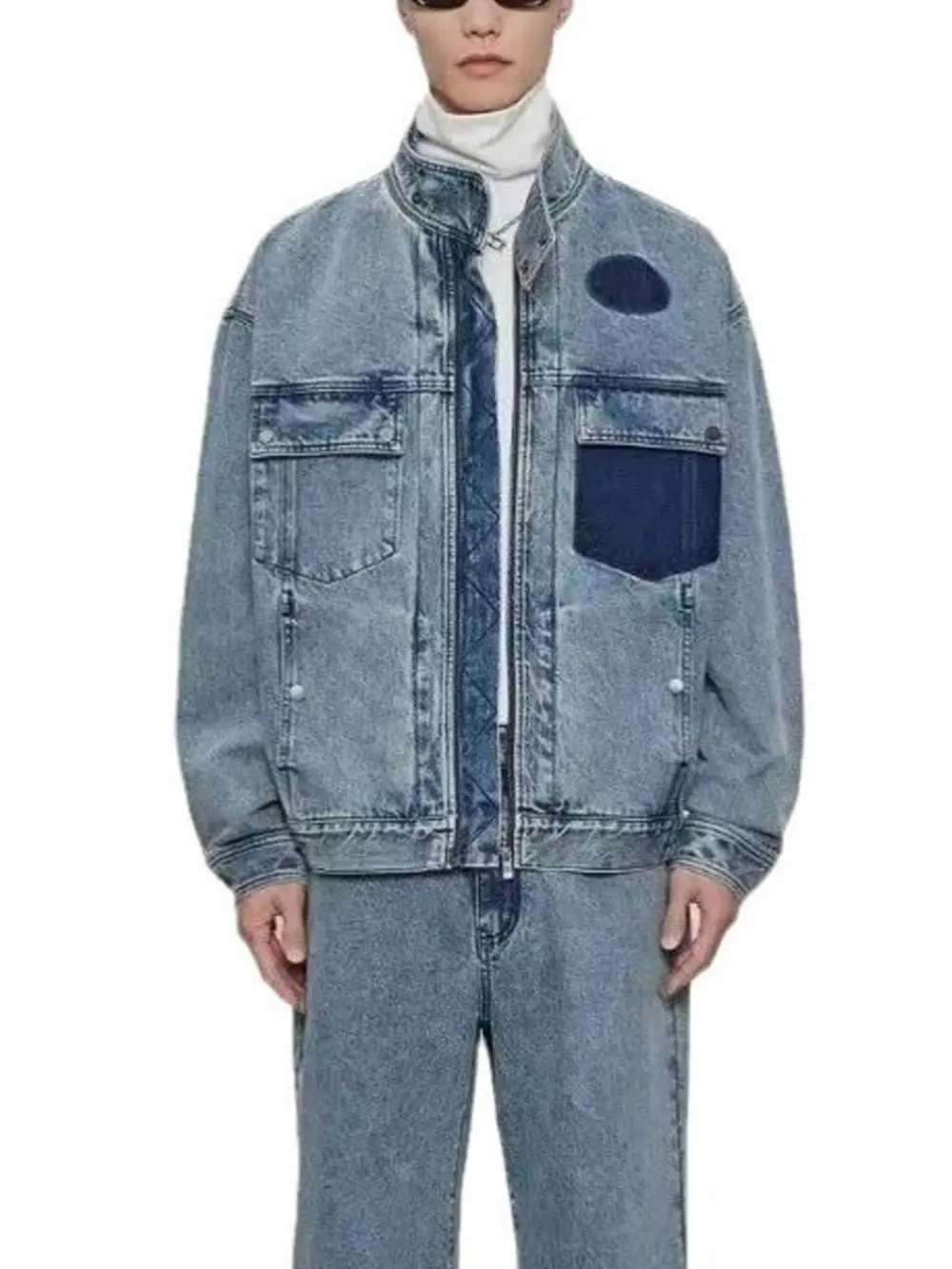 Men's Plus Size Washed Zip Up Denim Jacket