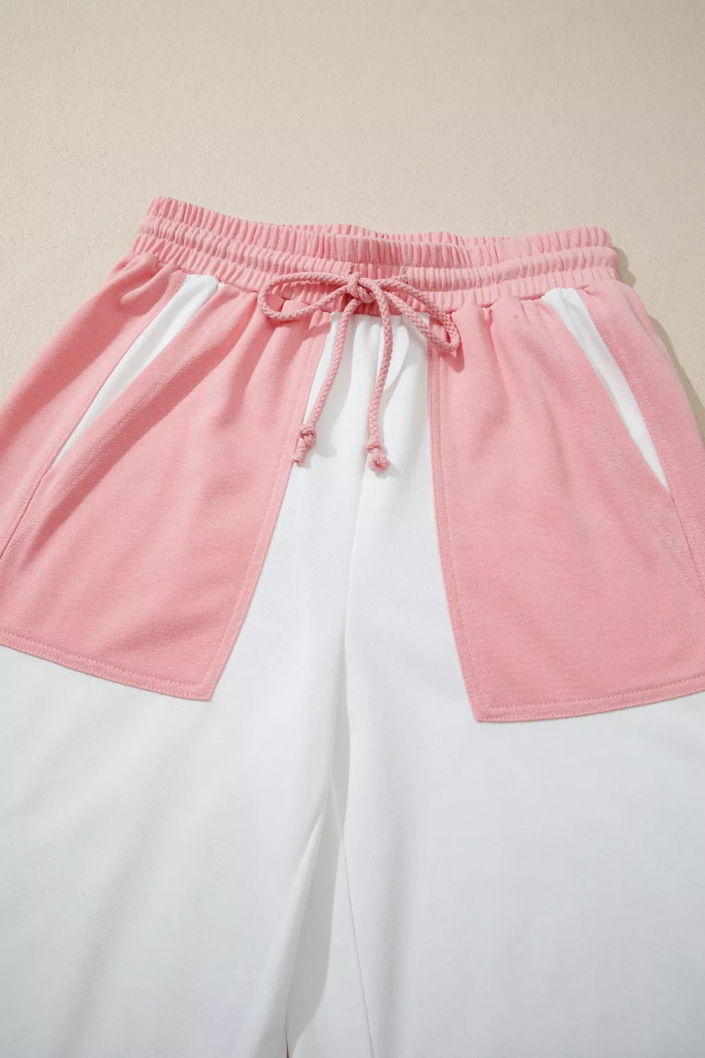Two-tone Color Block Patchwork Tee Drawstring Loose Pant Set, image 9