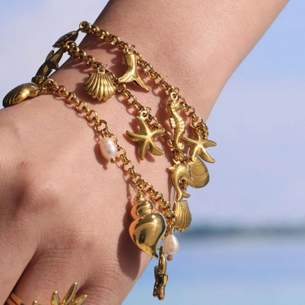 18K Gold-Plated Sea Shell Charm Bracelet, image 2