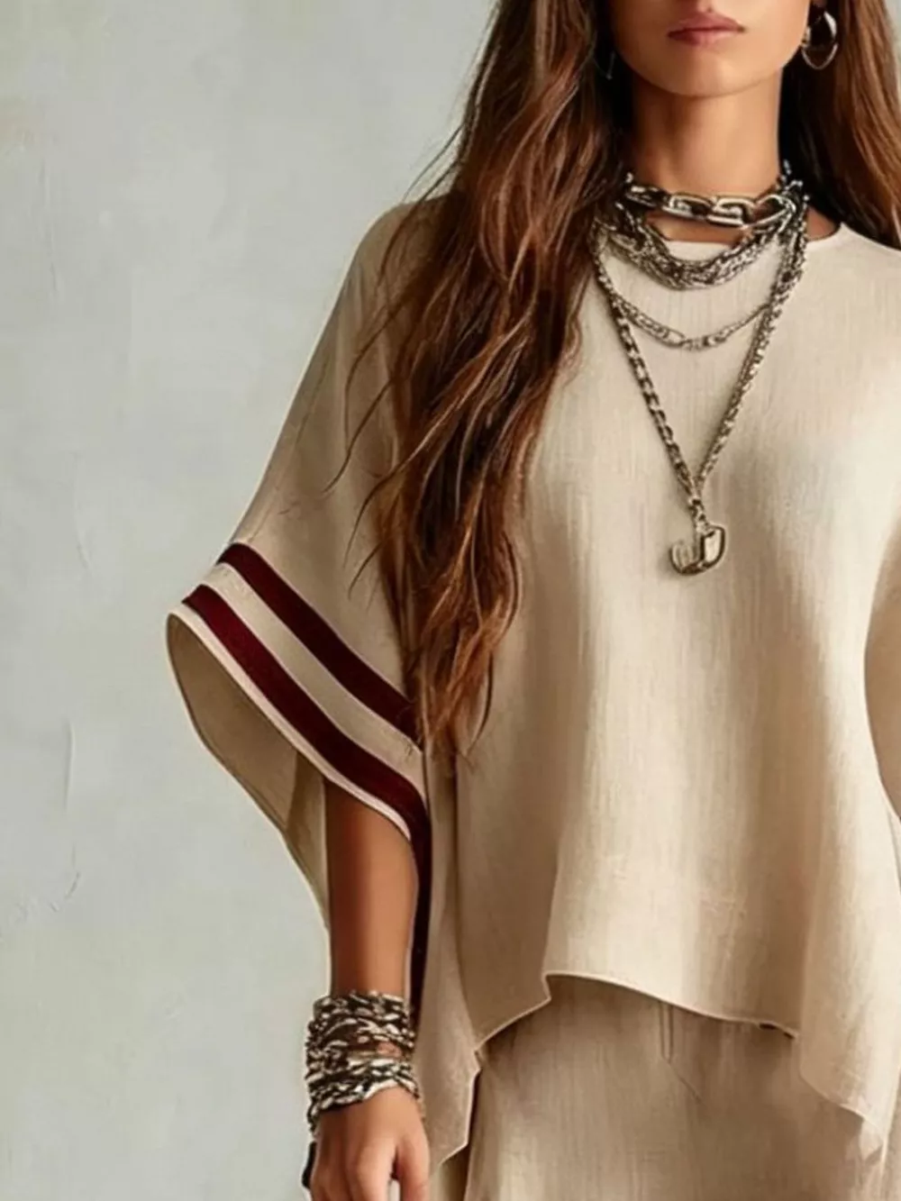 Full Size Striped 3/4 Sleeve Top and Pants Set Plus Size, image 2