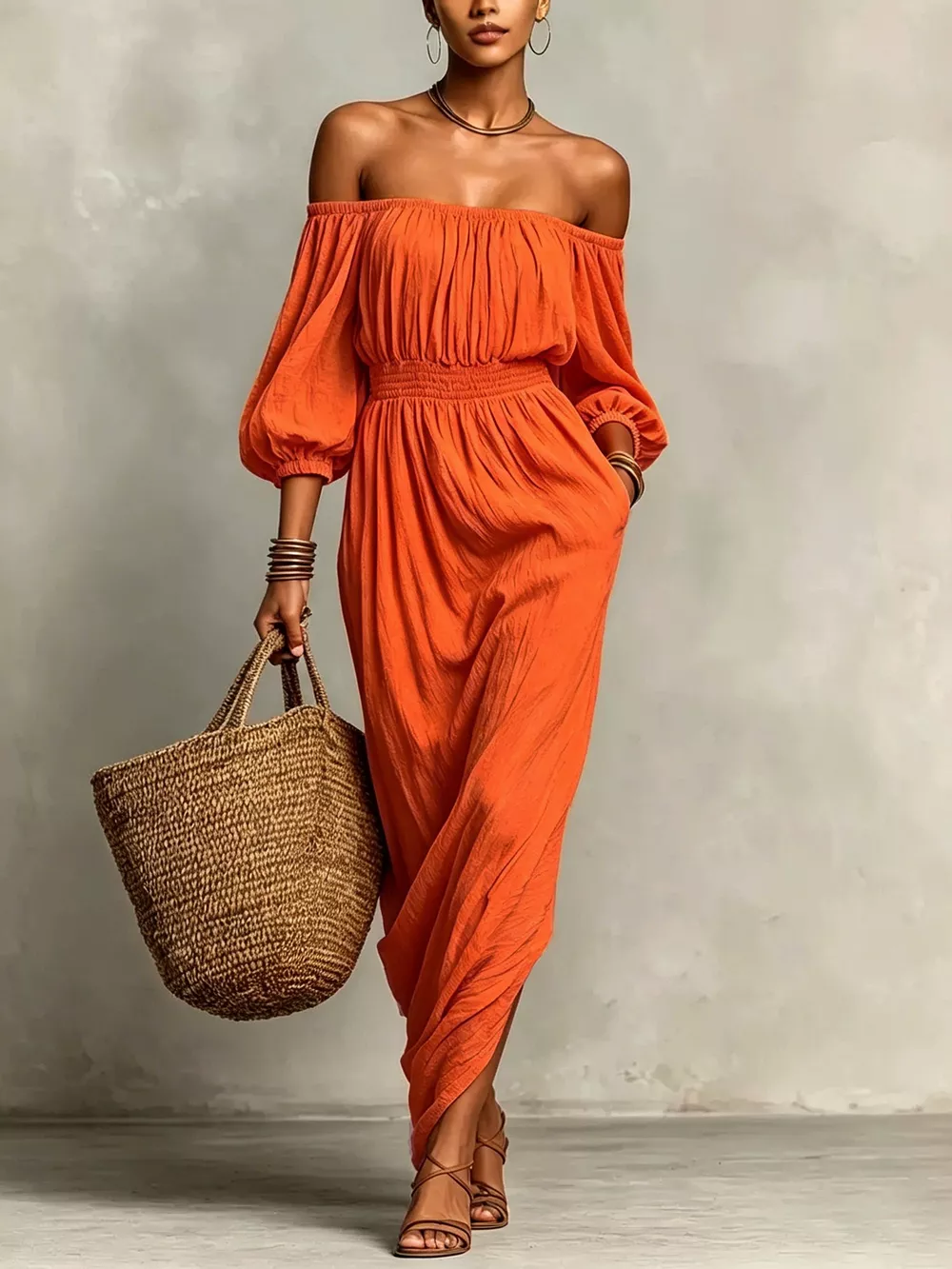 t Off-Shoulder Smocked Waist Maxi Dress, image 10