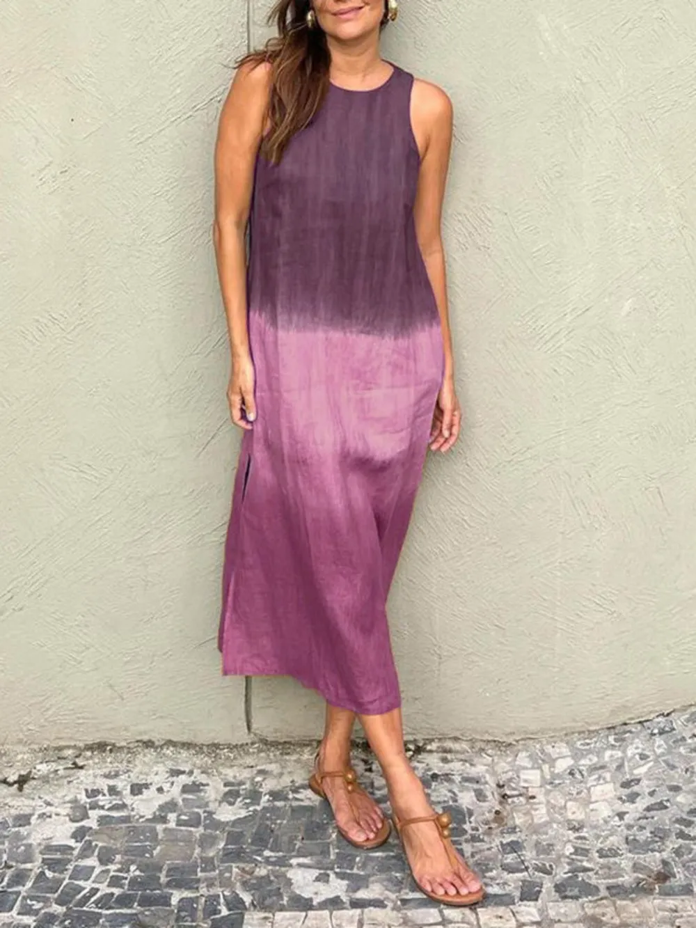 Full Size Sleeveless Gradient Tank Midi Dress Plus Size, image 23