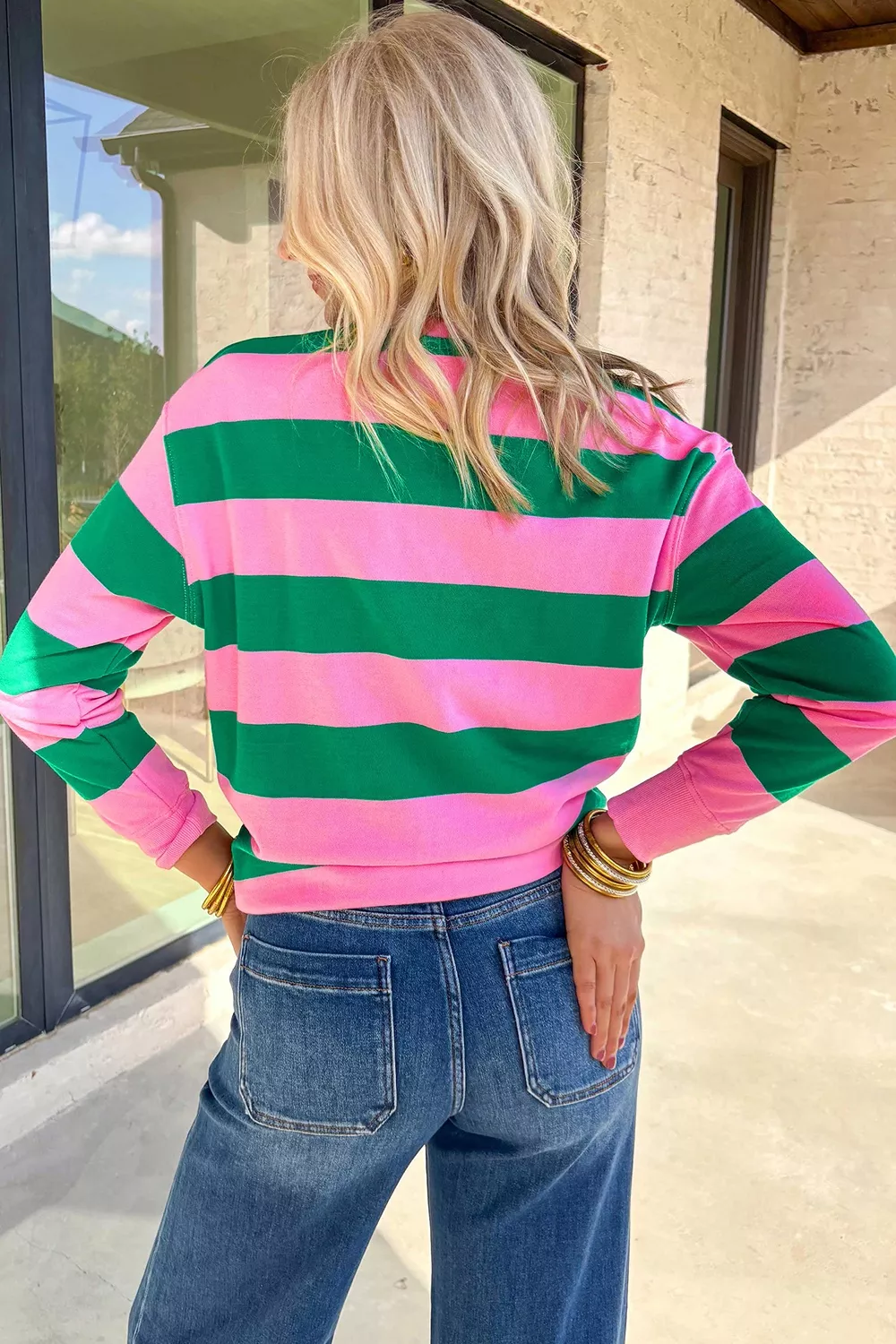 Stripe holly jolly Letter Embroidered Pullover Sweatshirt, image 2