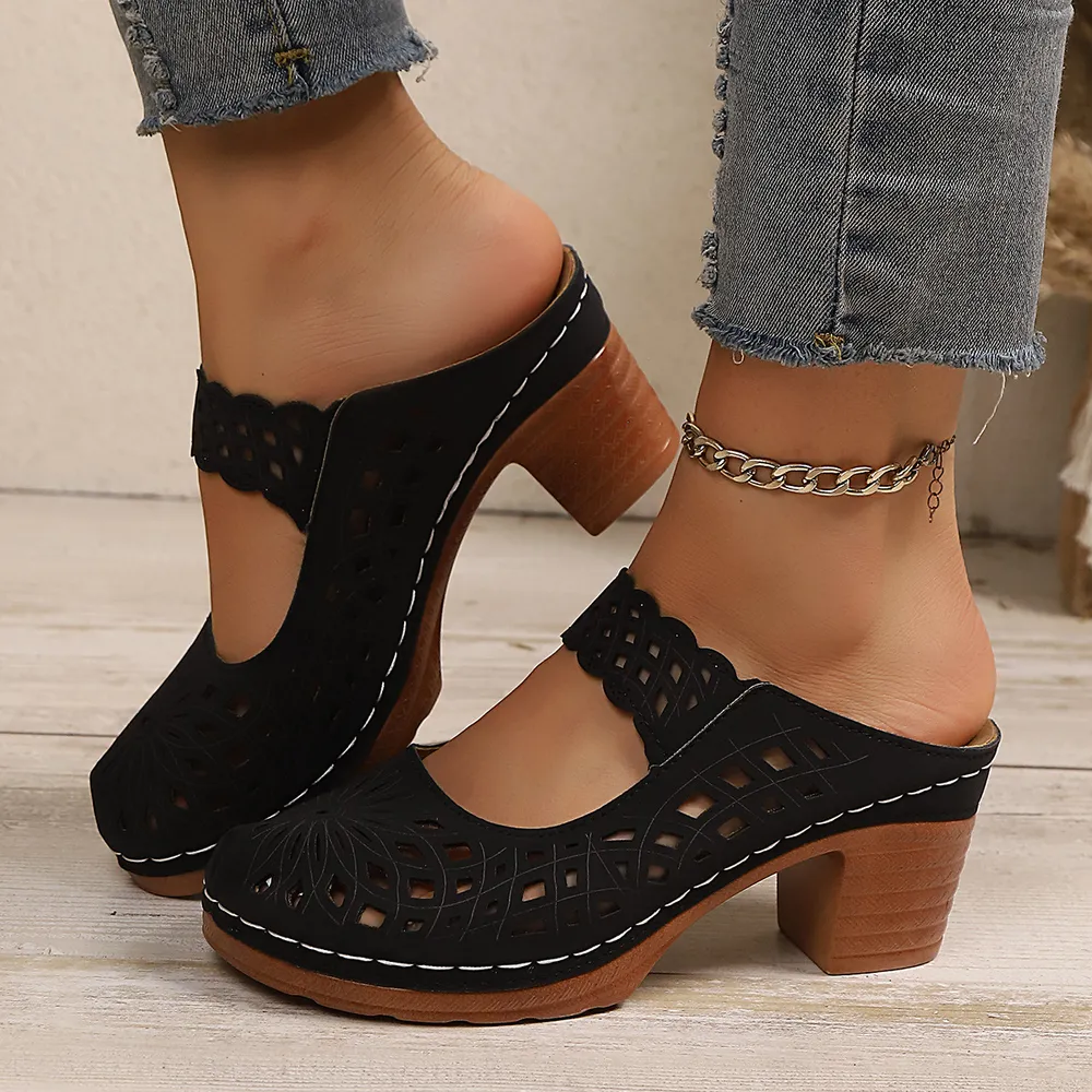 Hollow-Out Block Heels Sandals, image 7