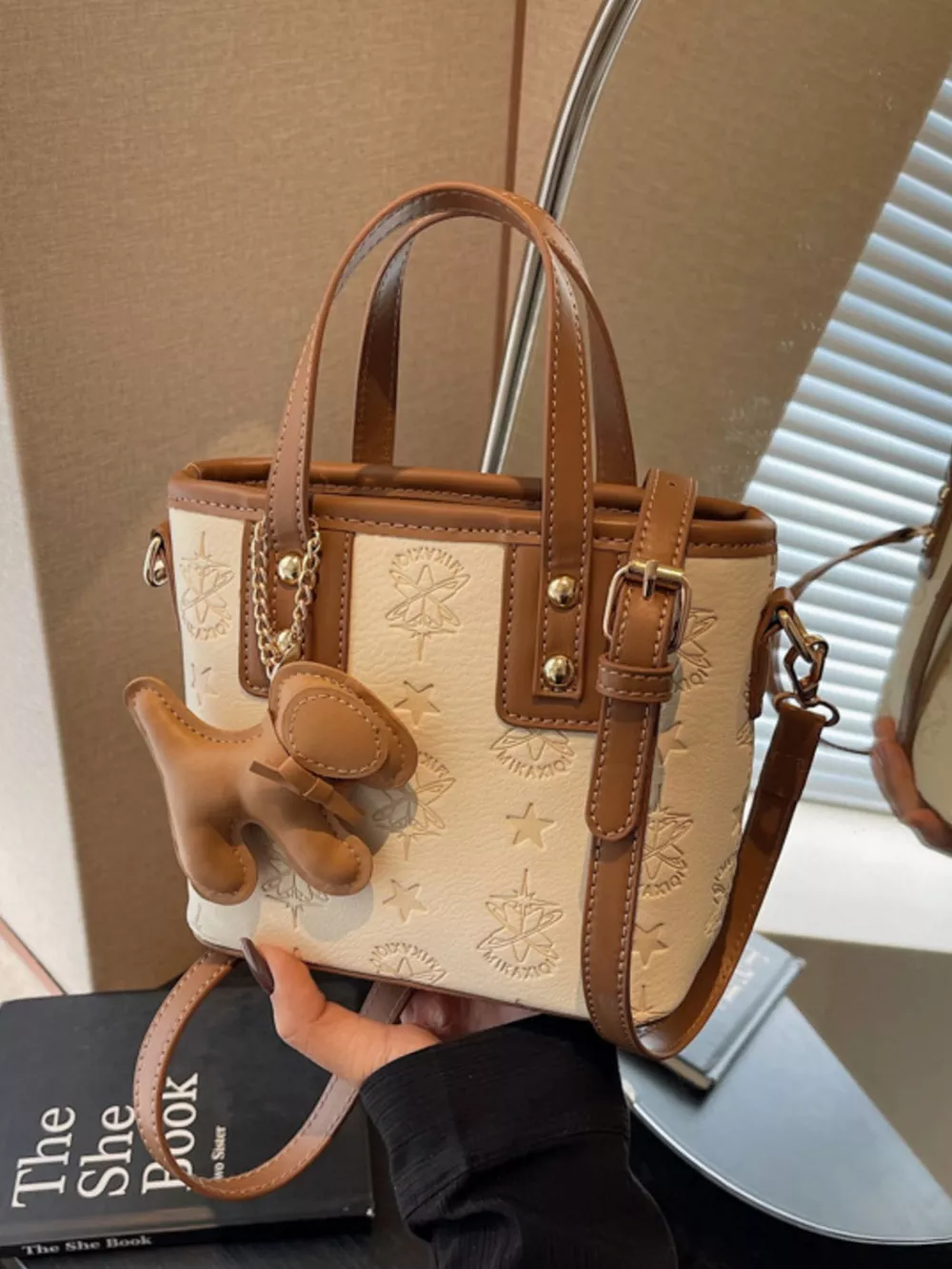 Embossed Pattern Dog Charm Crossbody Bag, image 2