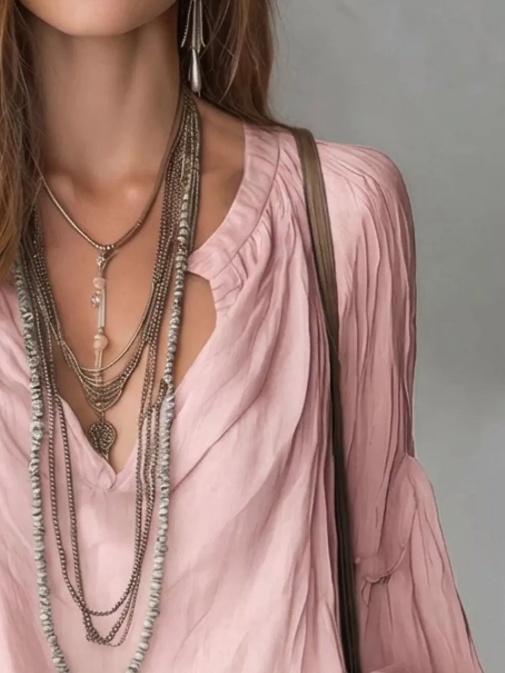 Notched Balloon Sleeve Blouse, image 9