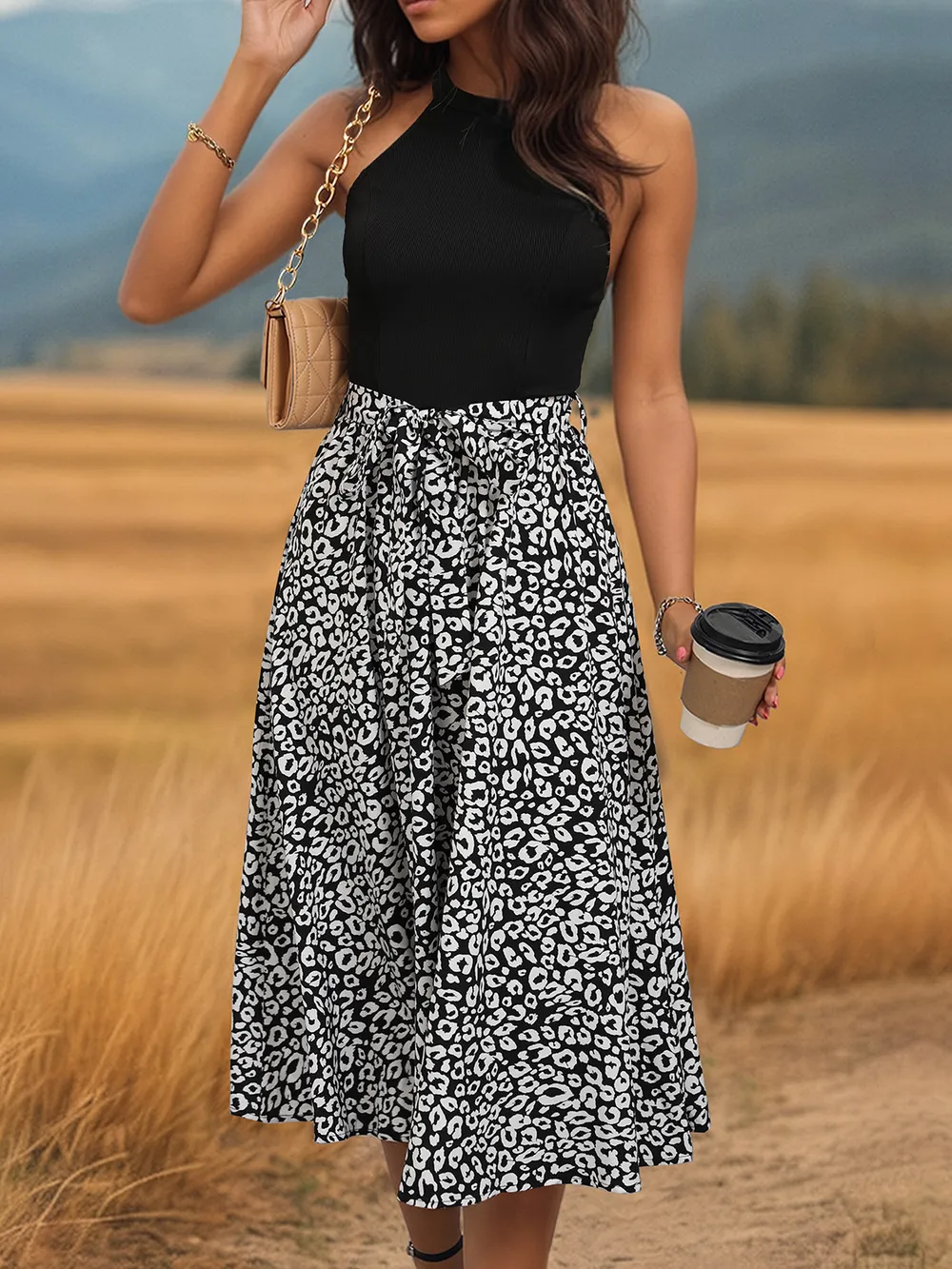 Leopard Halter Neck Midi Dress, image 2