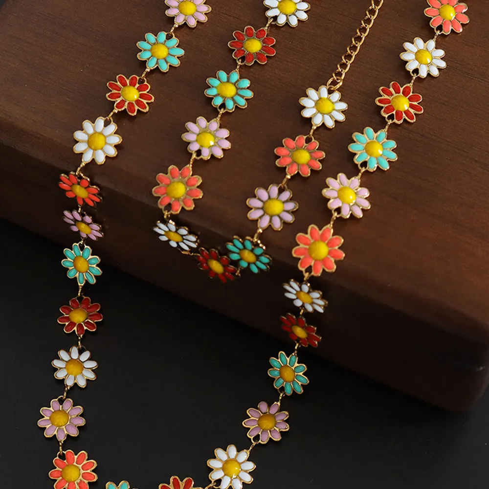 Titanium Steel Oil Drip Flower Necklace, image 3