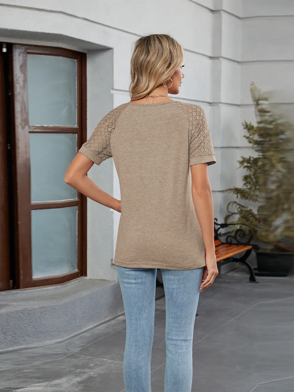 Round Neck Lace Short Sleeve T-Shirt, image 19