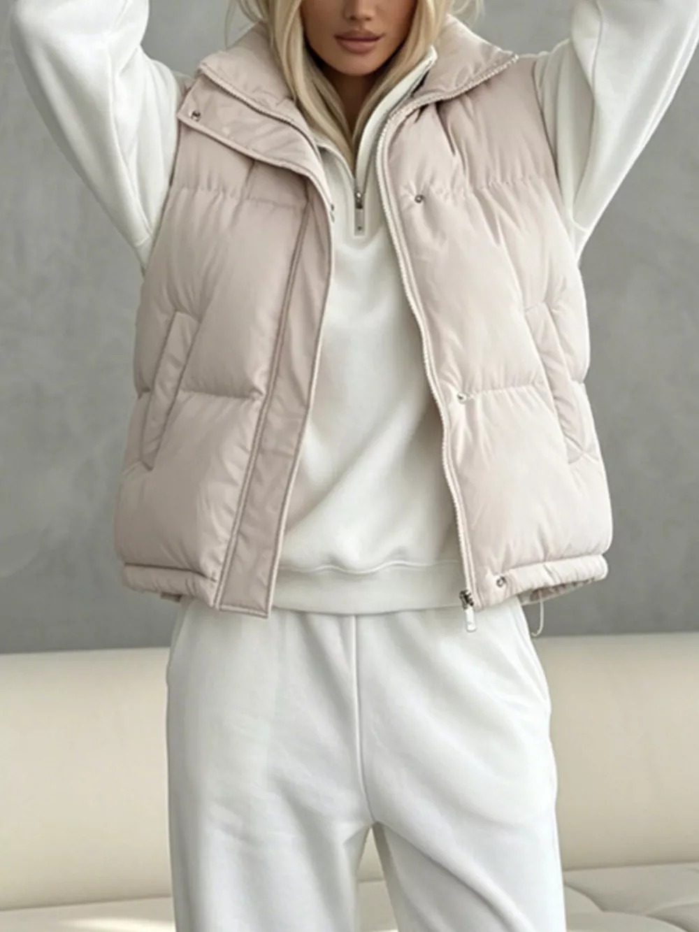Snap-Button Placket Quilted Puffer Vest Coat, image 6