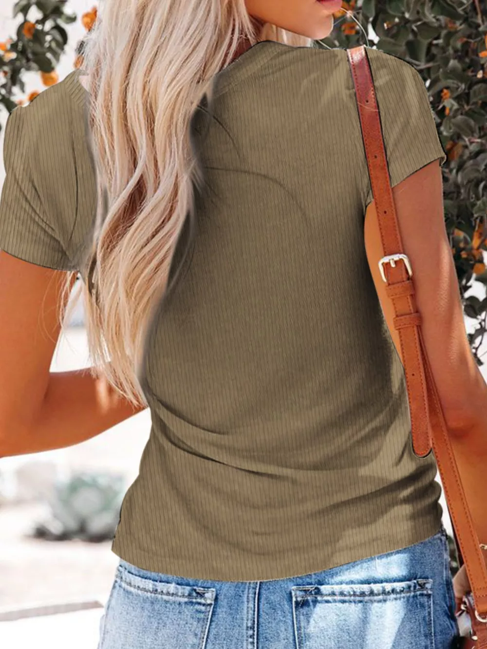 Full Size Casual V-Neck Button Detail T-Shirt Plus Size, image 14