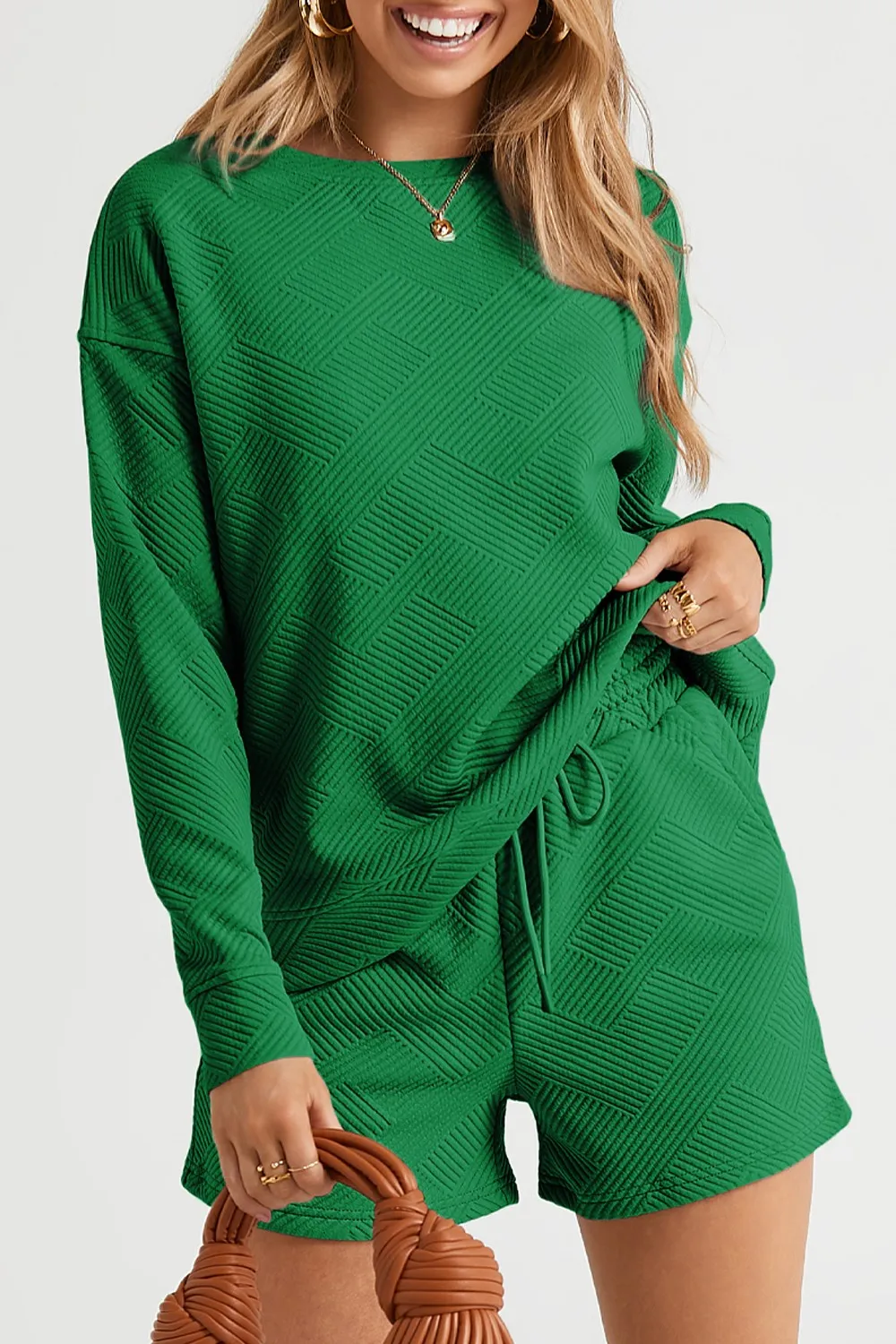 Round Neck Dropped Shoulder Top and Shorts Set, image 8