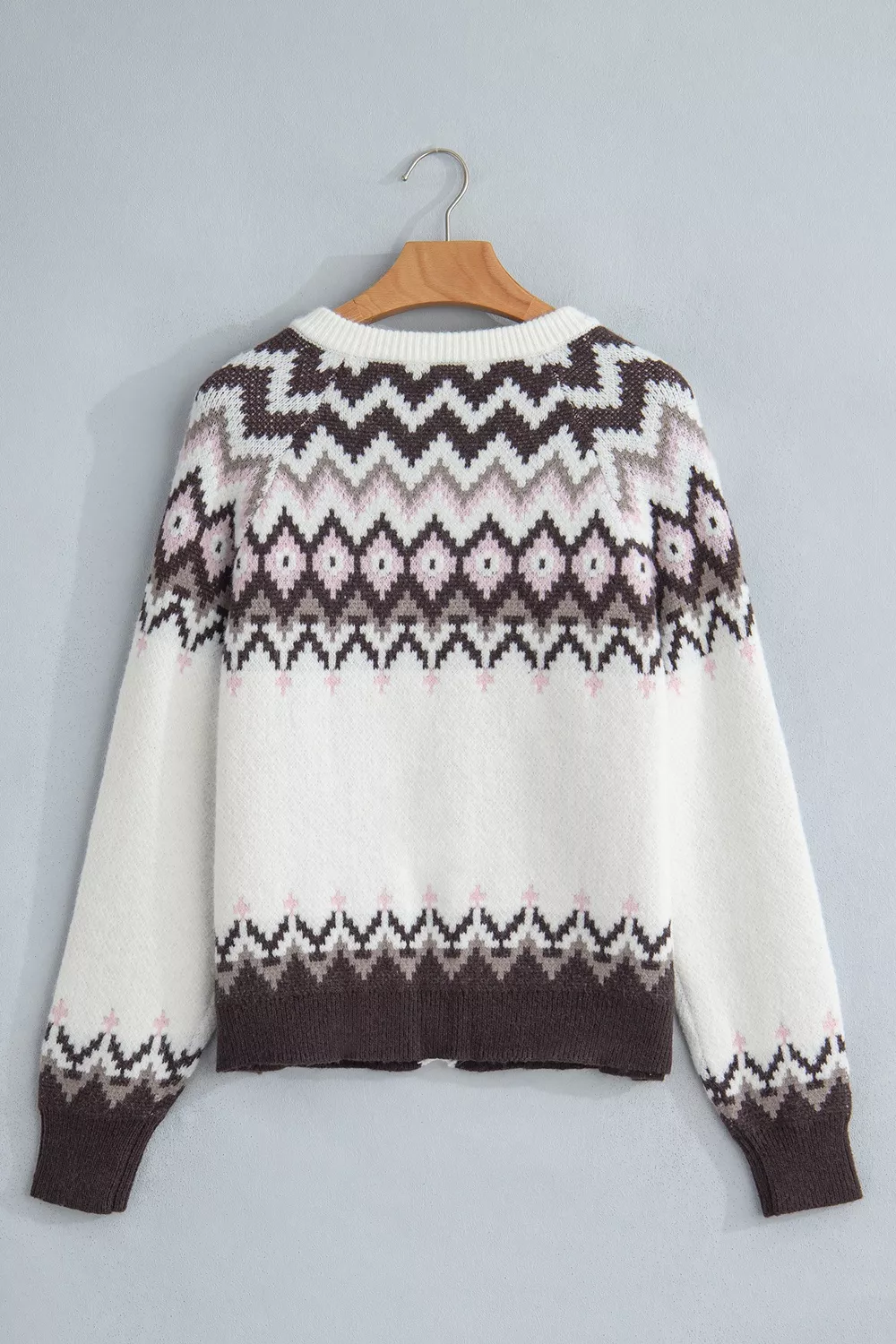 Geometric Pattern Brushed Knit Button Cardigan, image 8