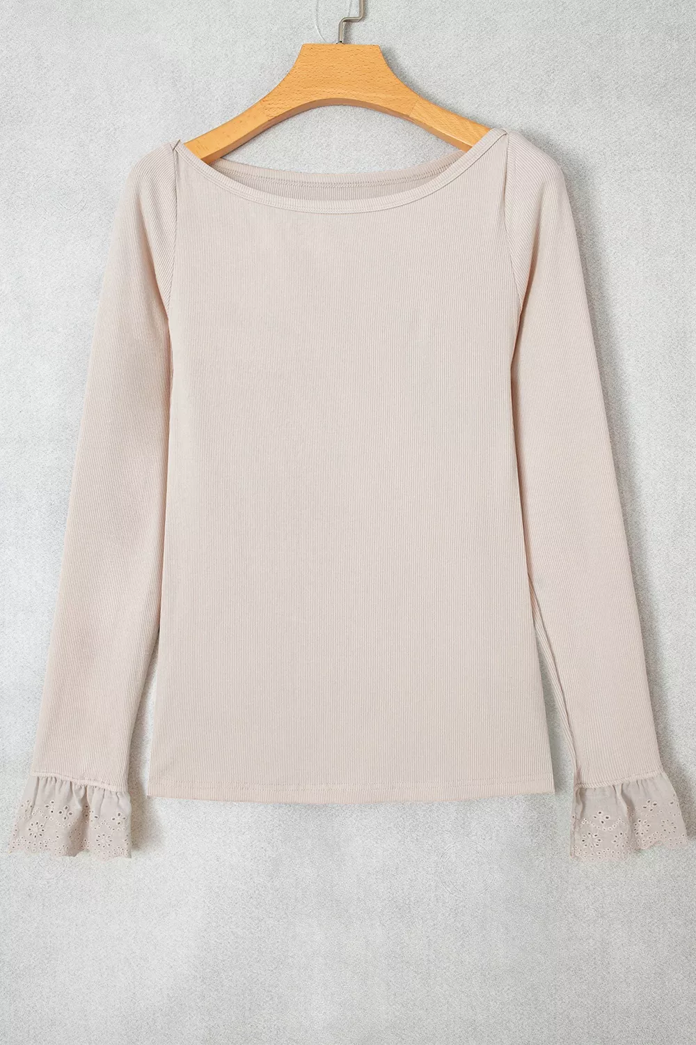 Lace Cuff Patchwork Round Neck Long Sleeve Top, image 5