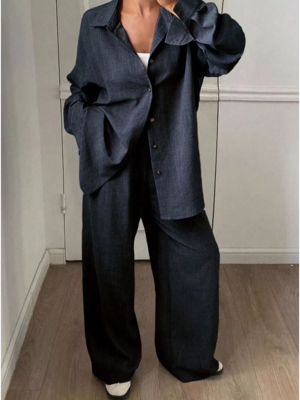Button-Down Shirt and Wide-Leg Pants Set, image 6