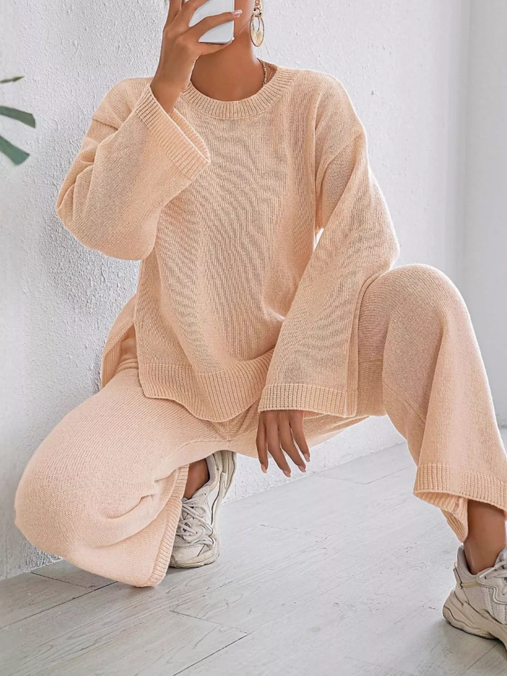 Dropped Shoulder Top and Pants Sweater Set, image 7