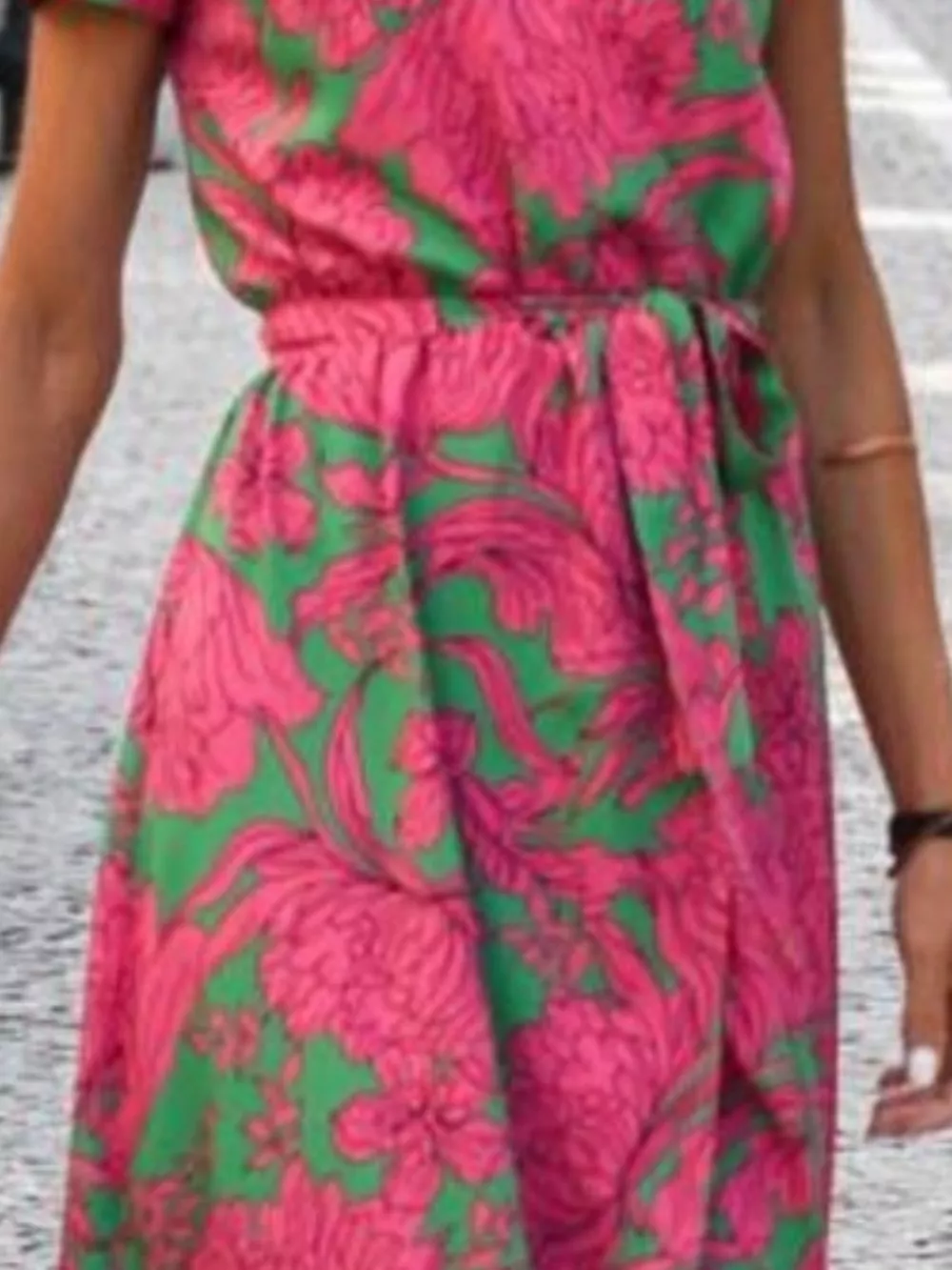 Full Size Slit Floral Print Short Sleeve Dress Plus Size, image 4