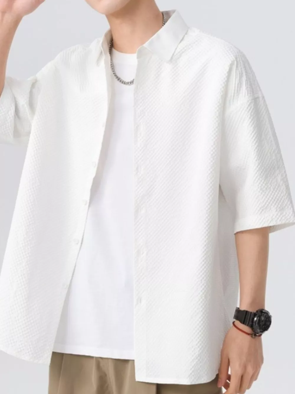 Men's Full Size Textured Short-Sleeve Shirt Plus Size, image 10