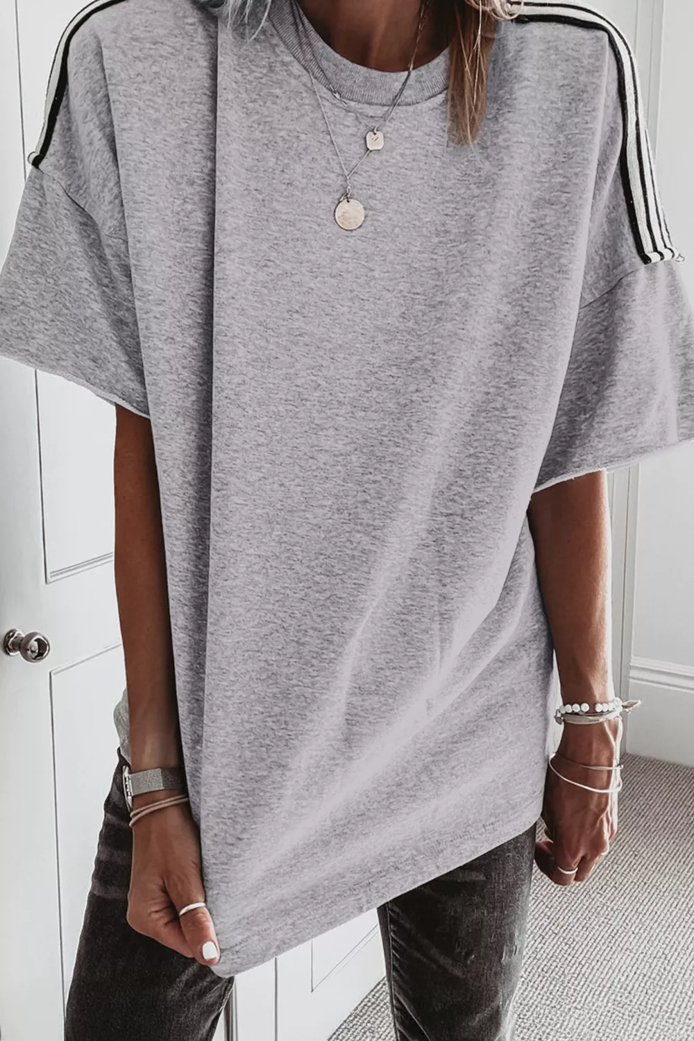 Striped Shoulder Relaxed Fit T-Shirt, image 6