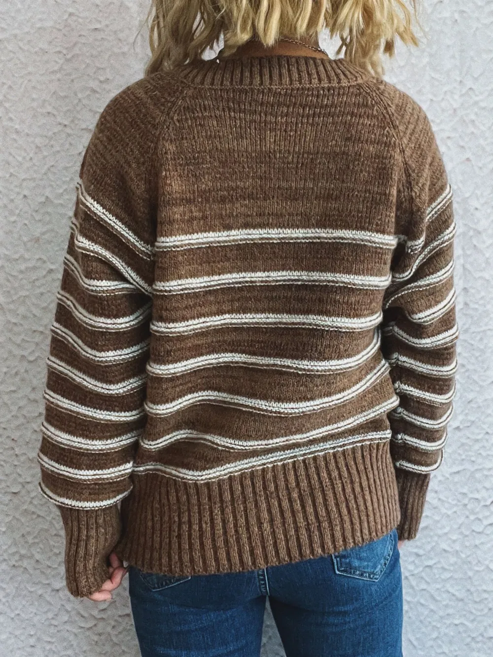 Striped Button Detail Long Sleeve Sweater, image 12