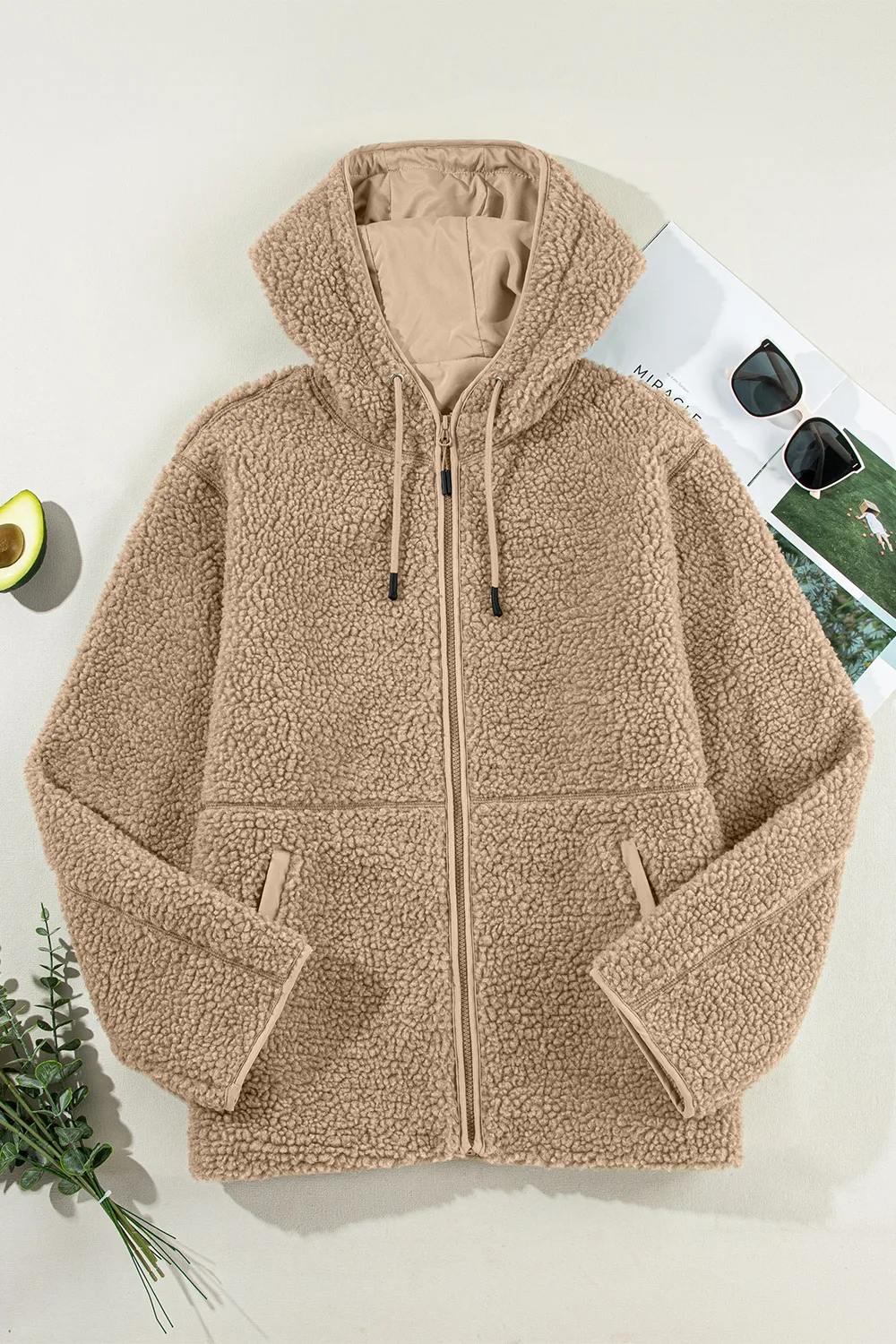 Drawstring Fleece Zip Up Hooded Jacket, image 18