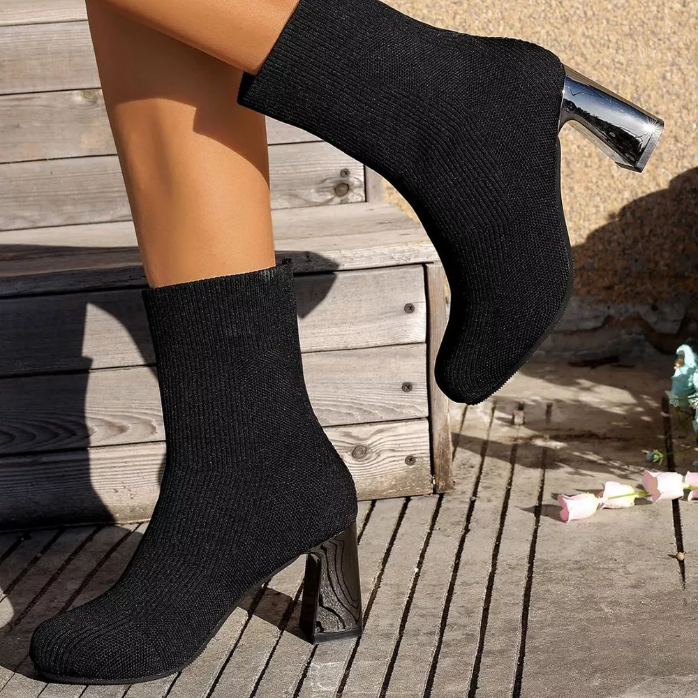 Round Toe Block Heels Boots, image 19