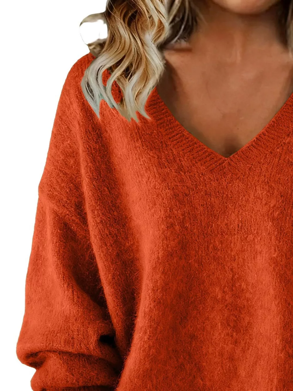 Full Size V-Neck Dropped Shoulder Sweater Plus Size, image 9