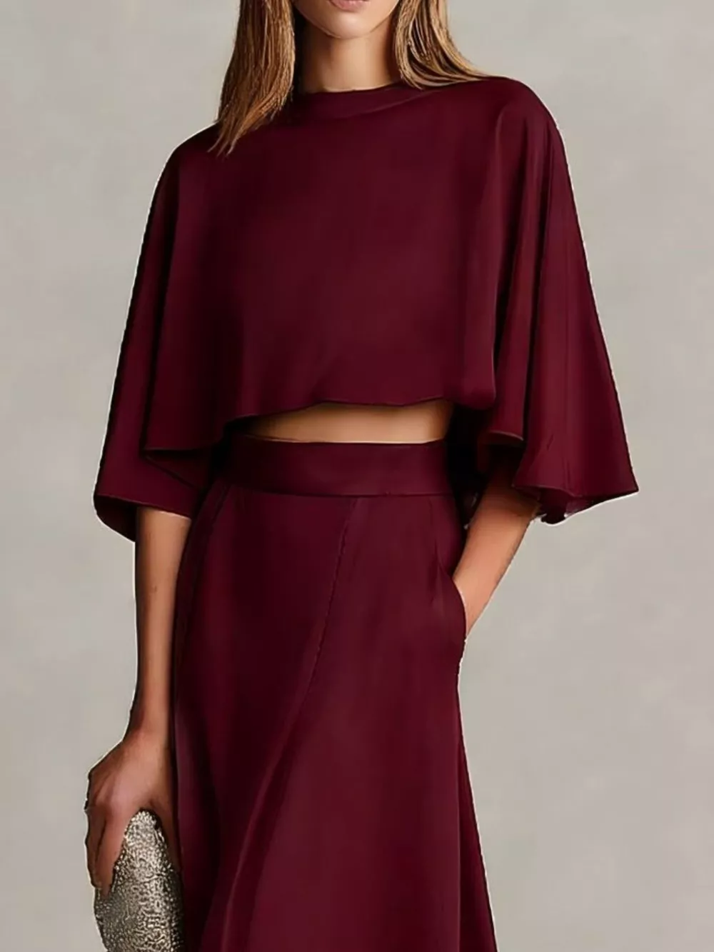 Full Size Satin Crop Top and Maxi Skirt Two-Piece Set Plus Size, image 6