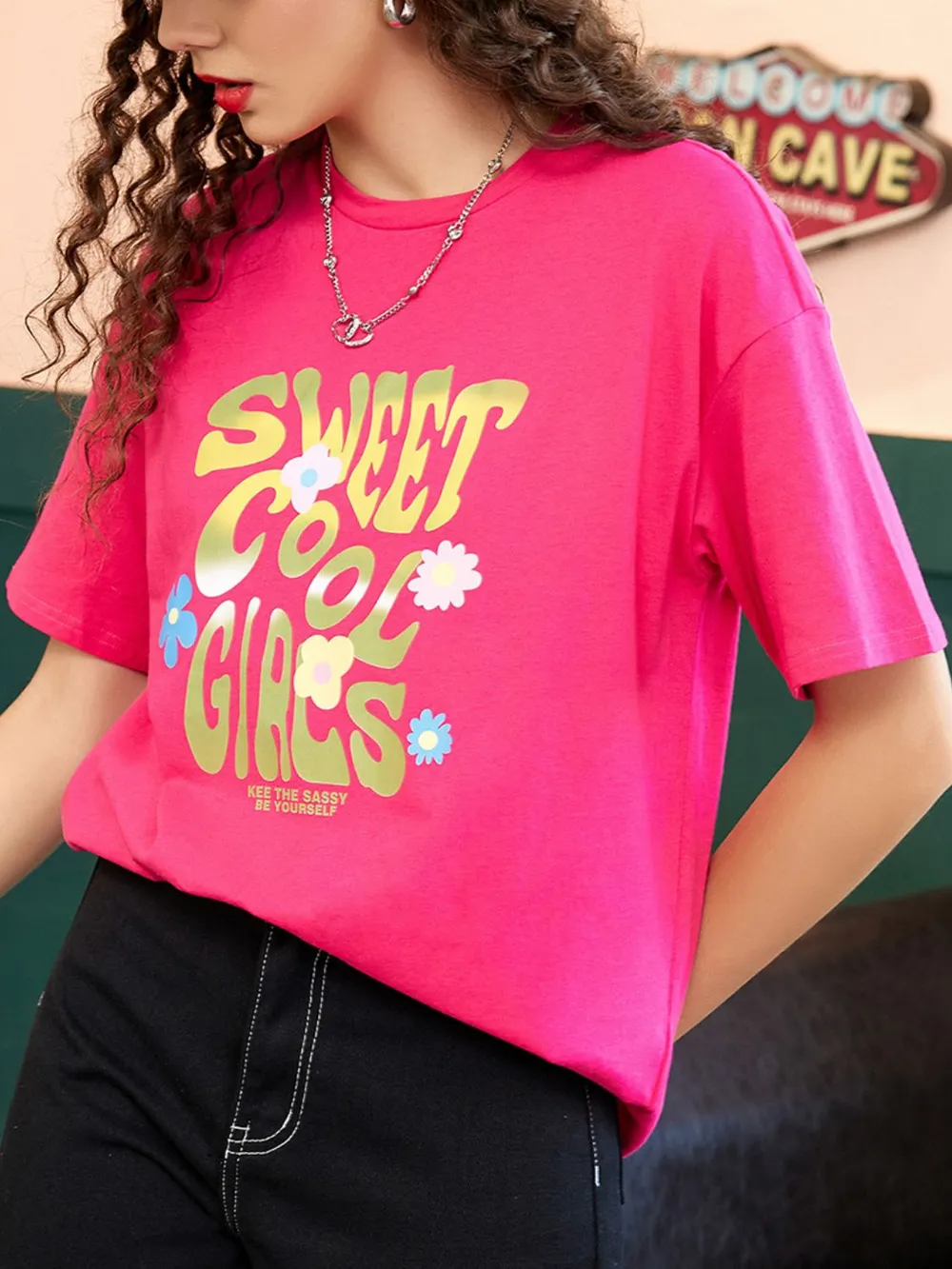 Letter Graphic Round Neck Half Sleeve T-Shirt, image 7