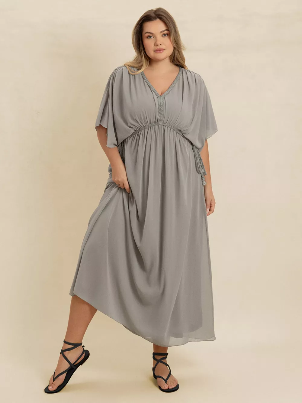 Plus Size V-Neck Flutter Sleeve Dress, image 6