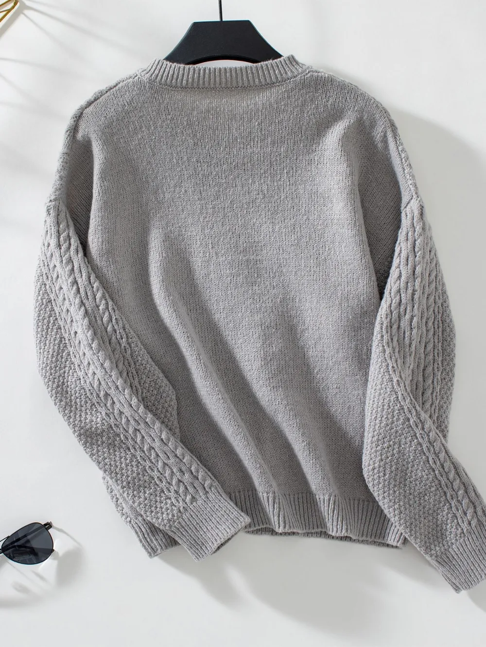 Cable-Knit Round Neck Button Up Cardigan, image 2