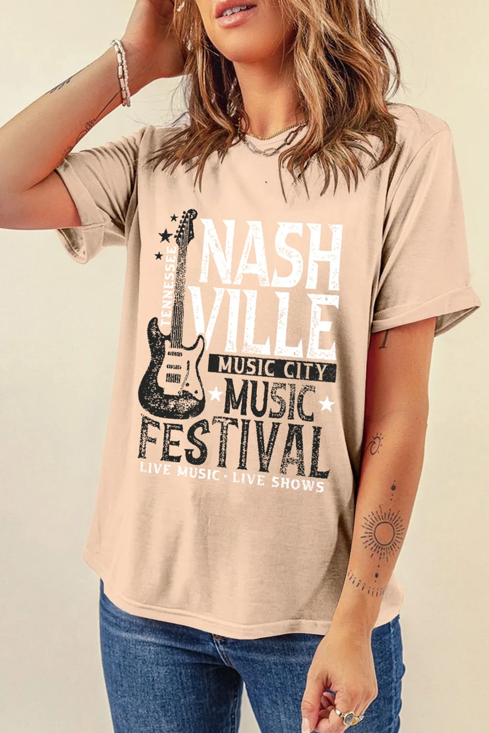 Letter Graphic Round Neck Short Sleeve T-Shirt, image 3