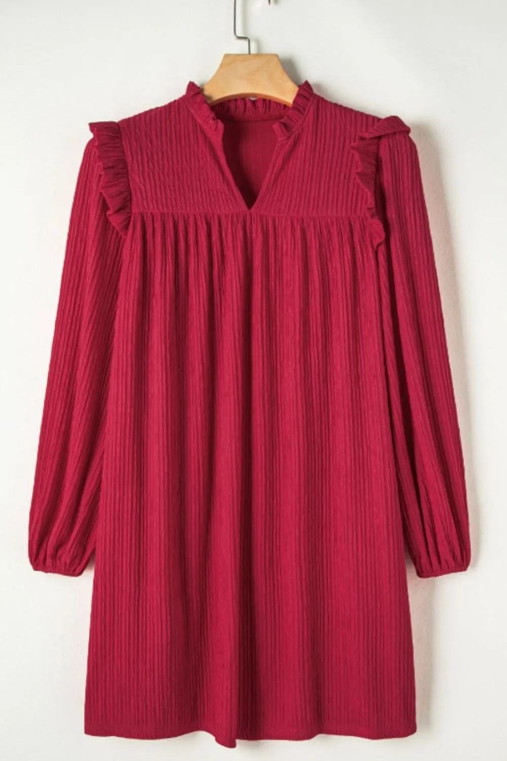 Frill Notched Long Sleeve Dress, image 8