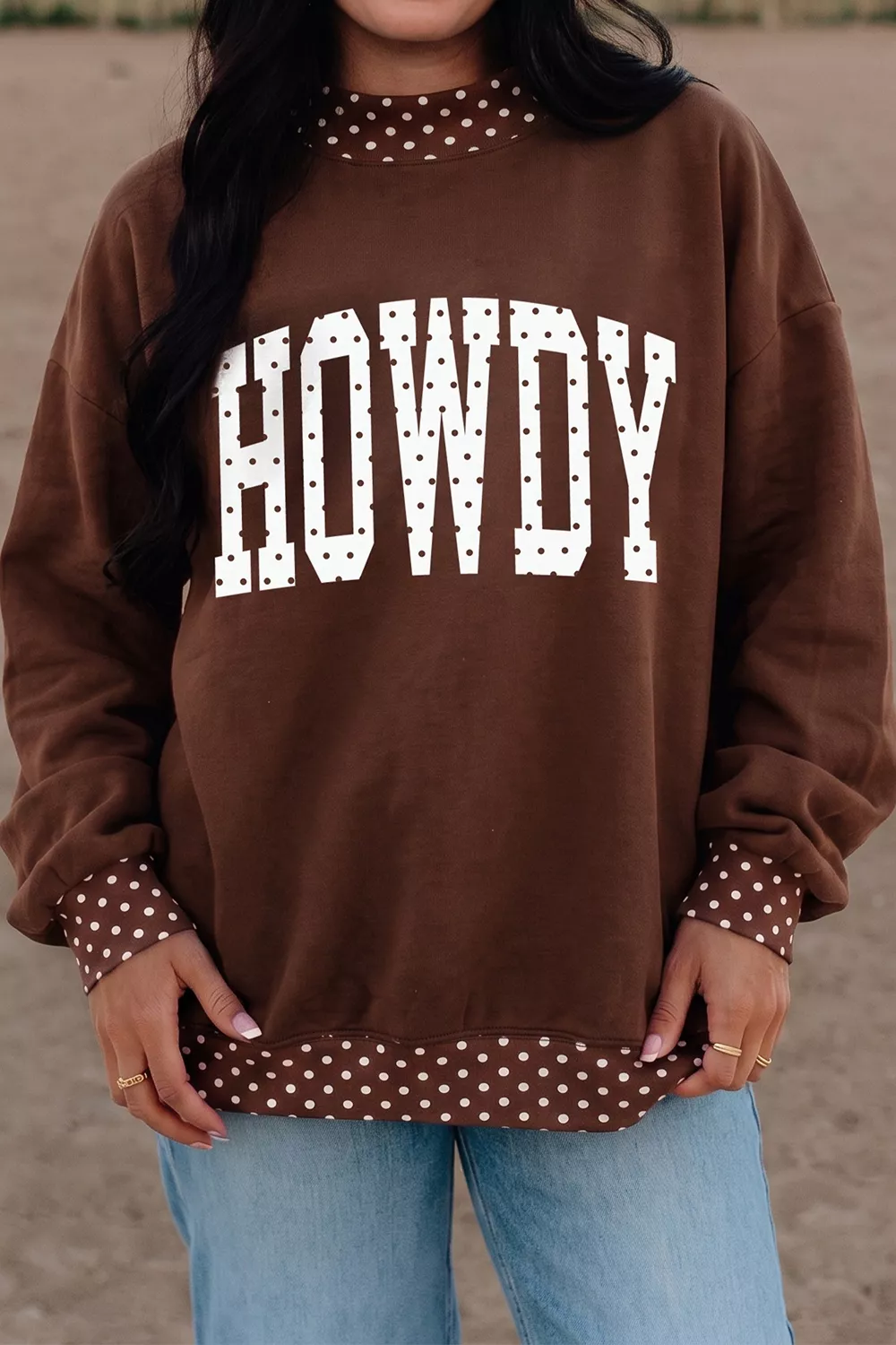 'HOWDY' Graphic Polka Dot Trim Sweatshirt, image 3