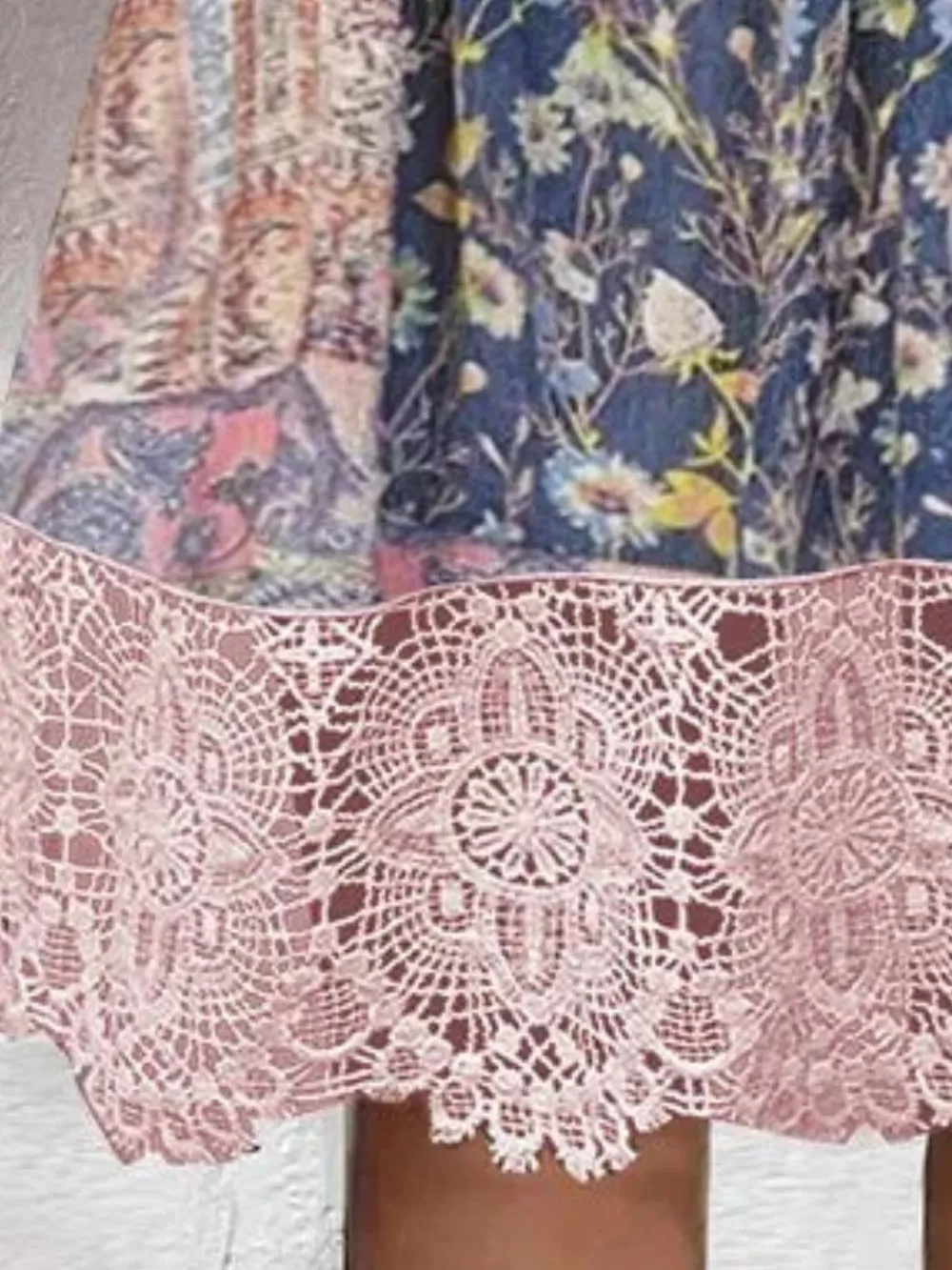 Full Size Floral Lace Trim V-Neck Dress Plus Size, image 2