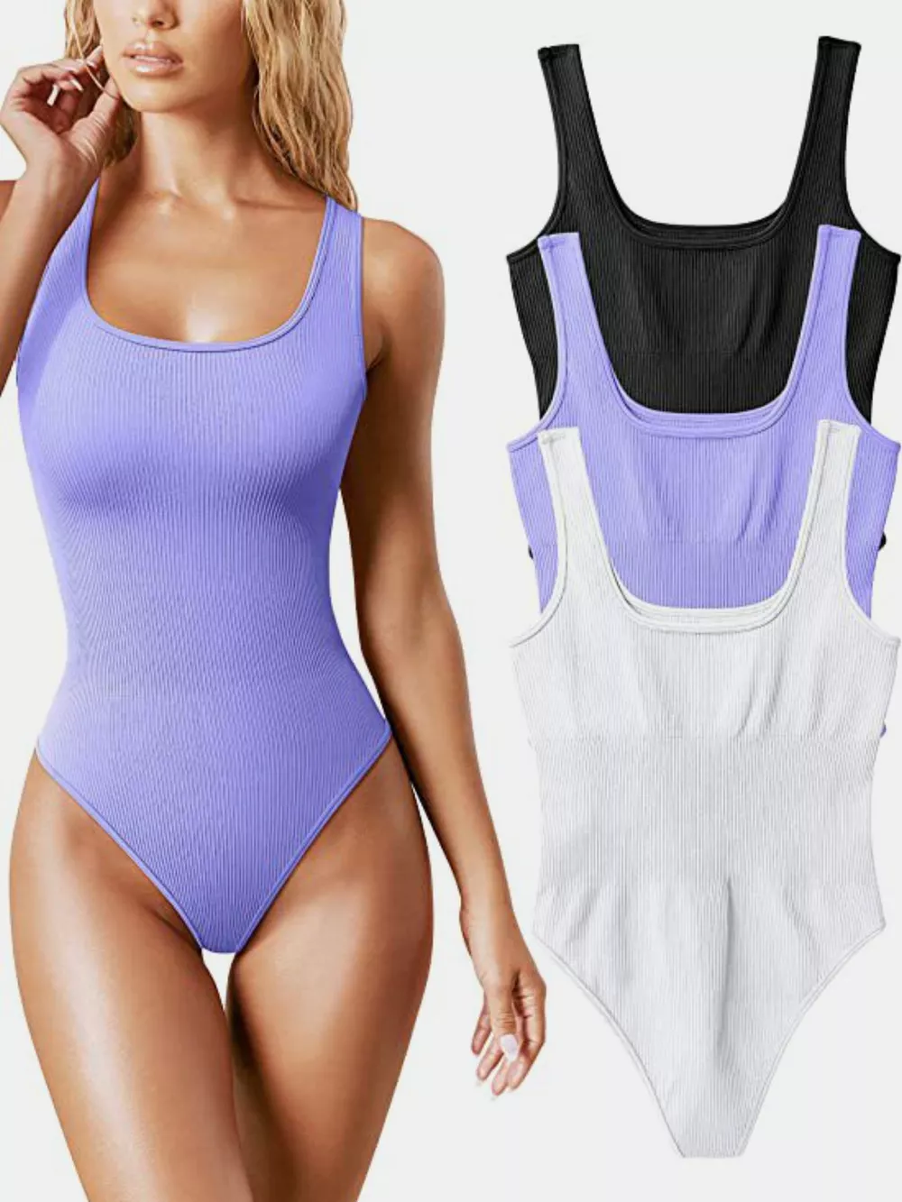 Full Size Ribbed Knit Sleeveless Scoop Neck Bodysuit Plus Size, image 26