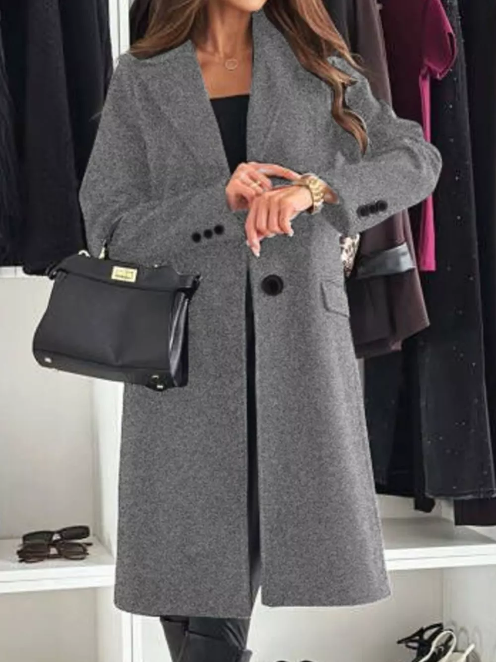 Lapel Collar Long Sleeve Coat, image 11