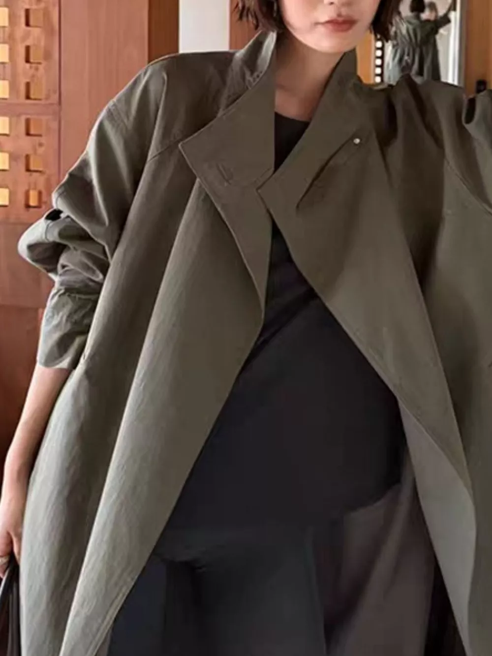 Drawstring Open Front Longline Trench Coat, image 6