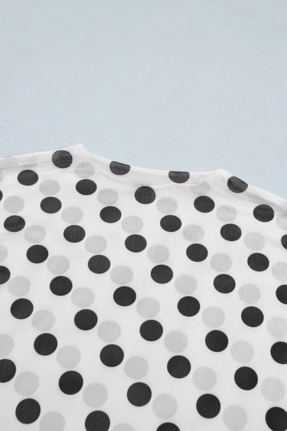 Polka Dot Mesh Long Sleeve Stand Neck Sheath Top, image 7