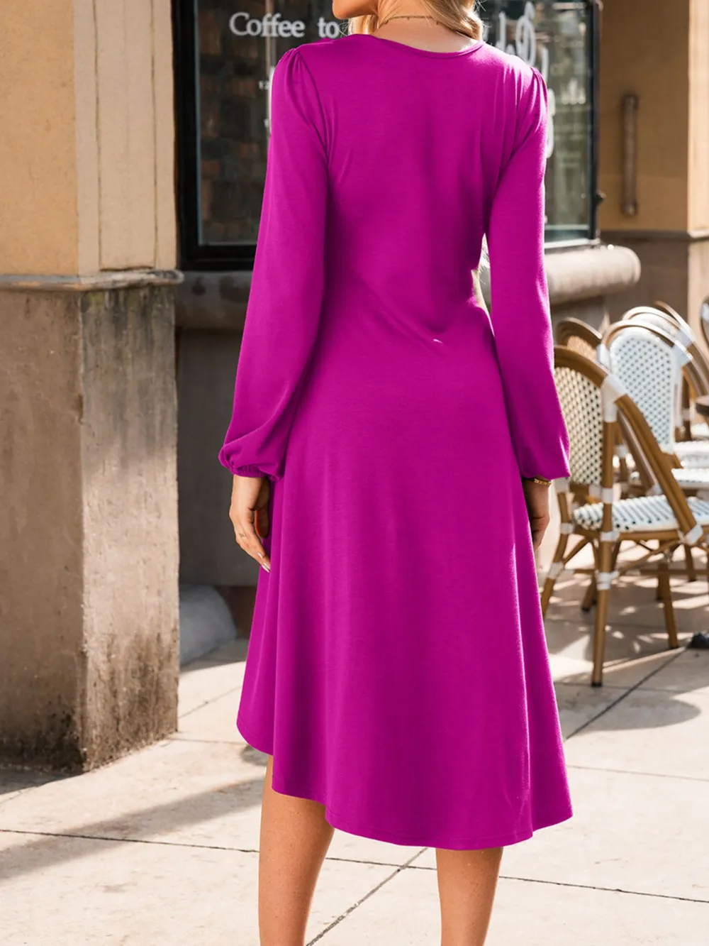 Solid Color Ruched Detail Long Sleeve Midi Dress, image 14