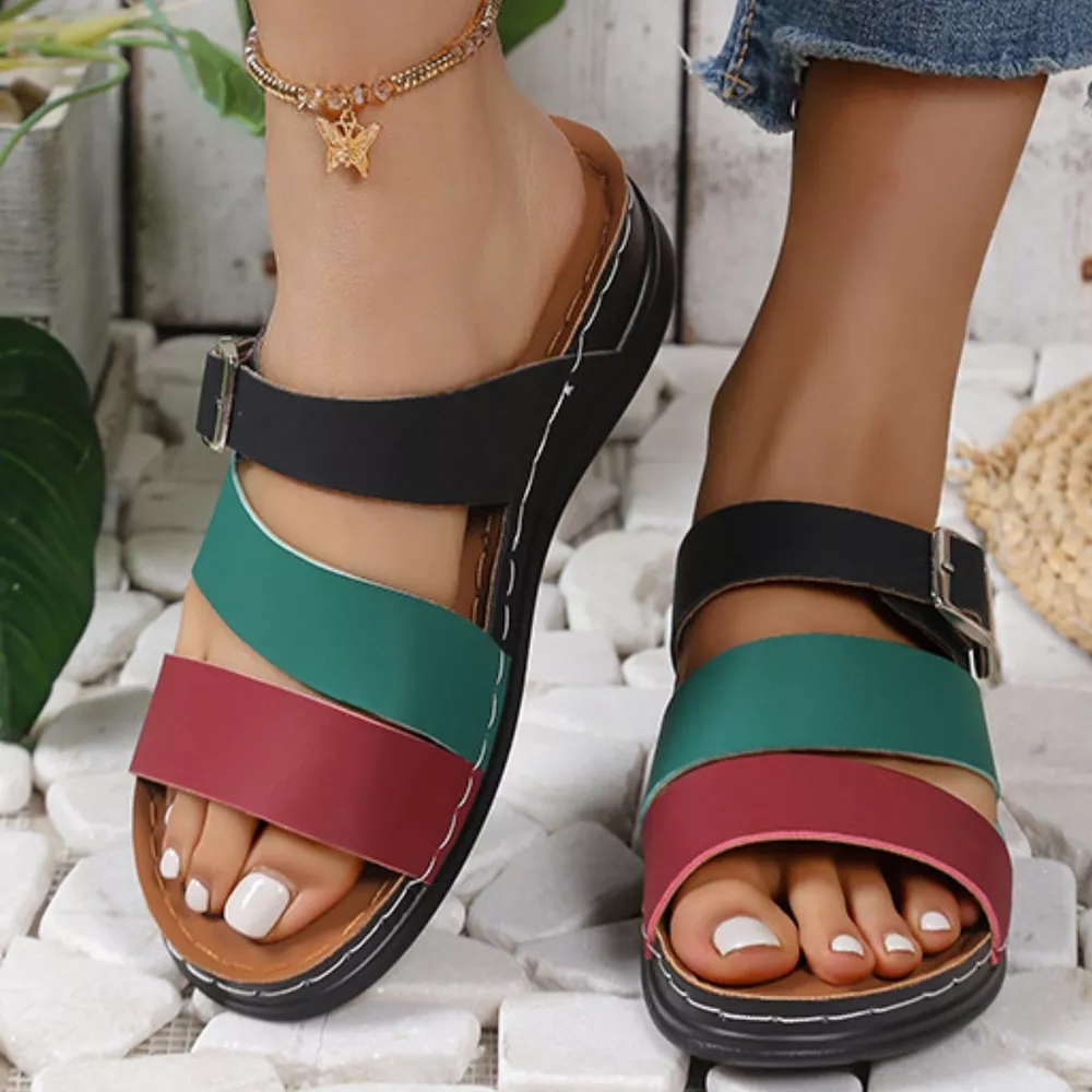 Color Block Adjustable Buckle Comfort Sandals, image 9
