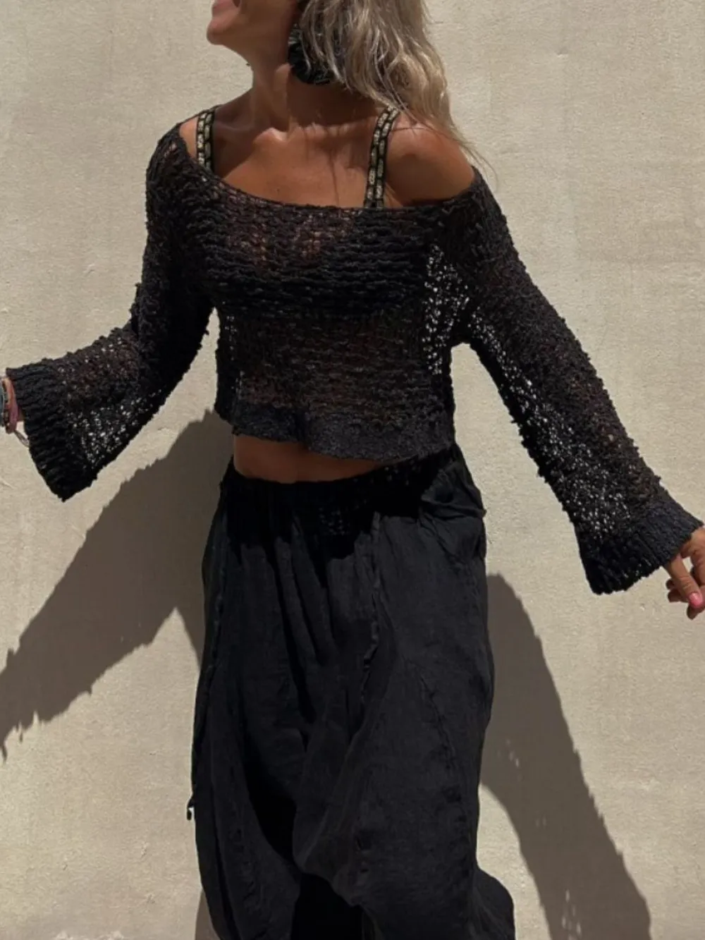 Round Neck Long Sleeve Knit Cover Up, image 7