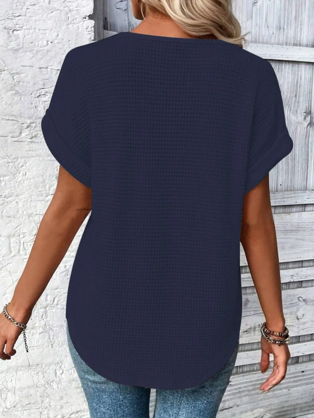 Crochet Lace Short Sleeve Casual T-Shirt, image 19