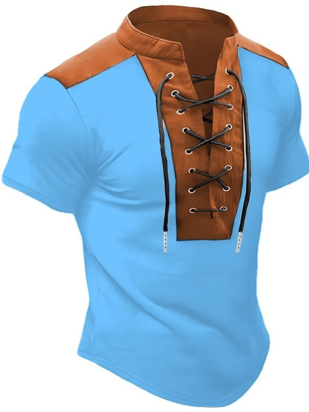 Men's Plus Size Lace Up Short Sleeve Polo, image 7