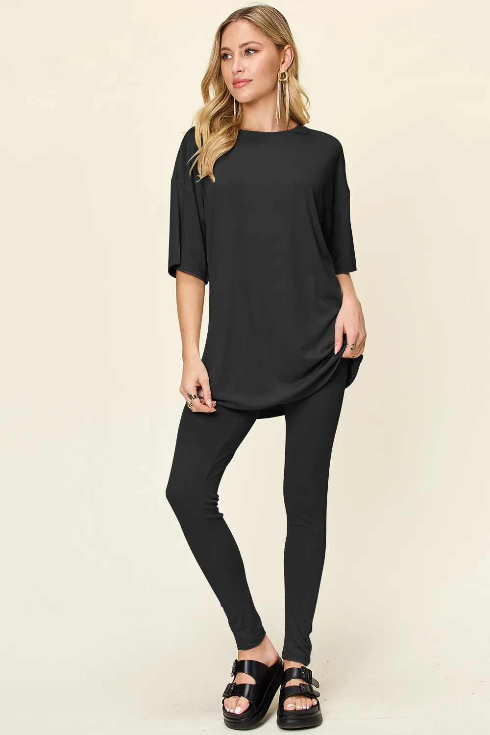 Full Size Round Neck Dropped Shoulder T-Shirt and Leggings Set, image 13