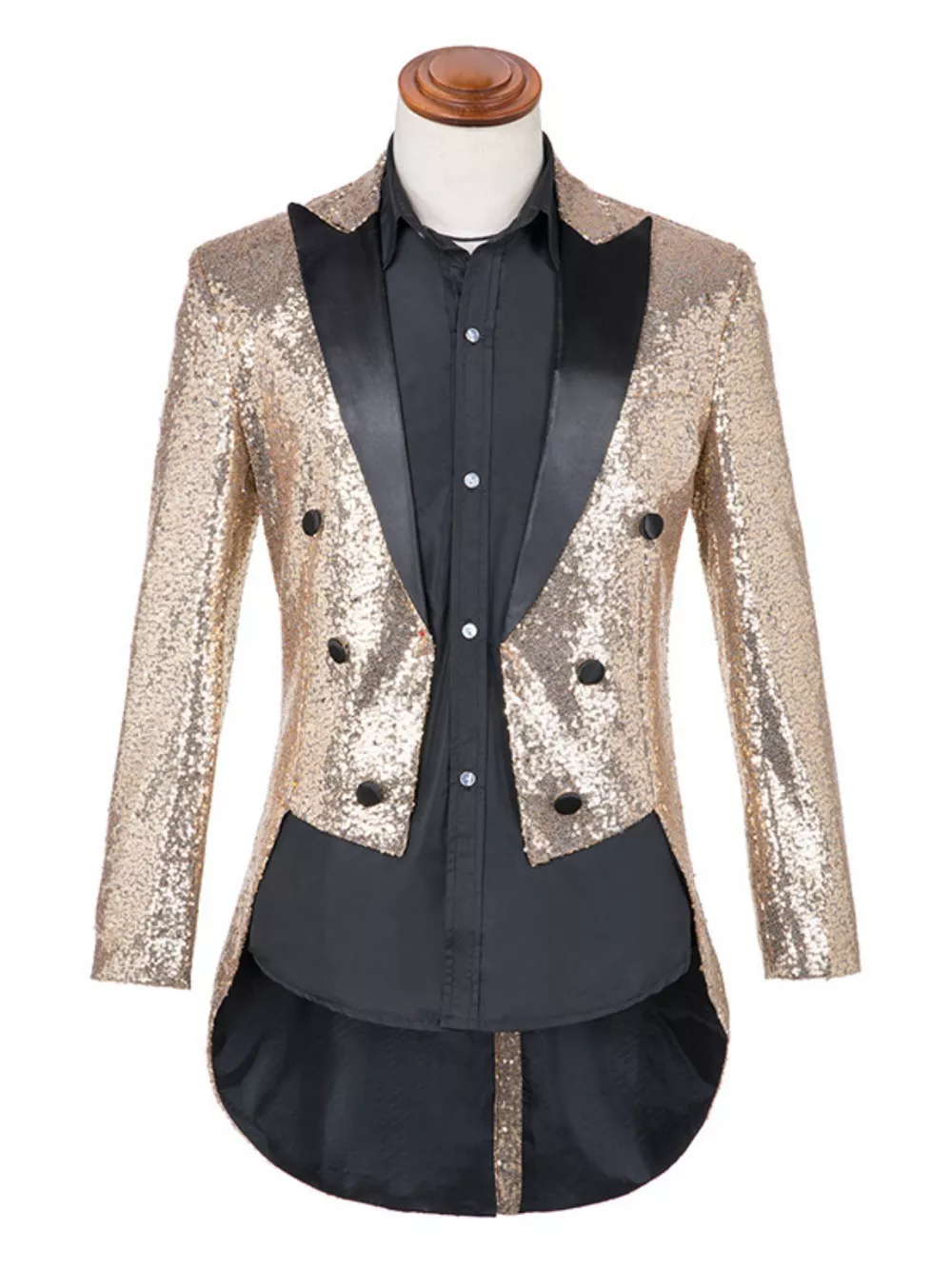 Men's Plus Size Sequin Button Up Long Sleeve Tailcoat Blazer, image 10